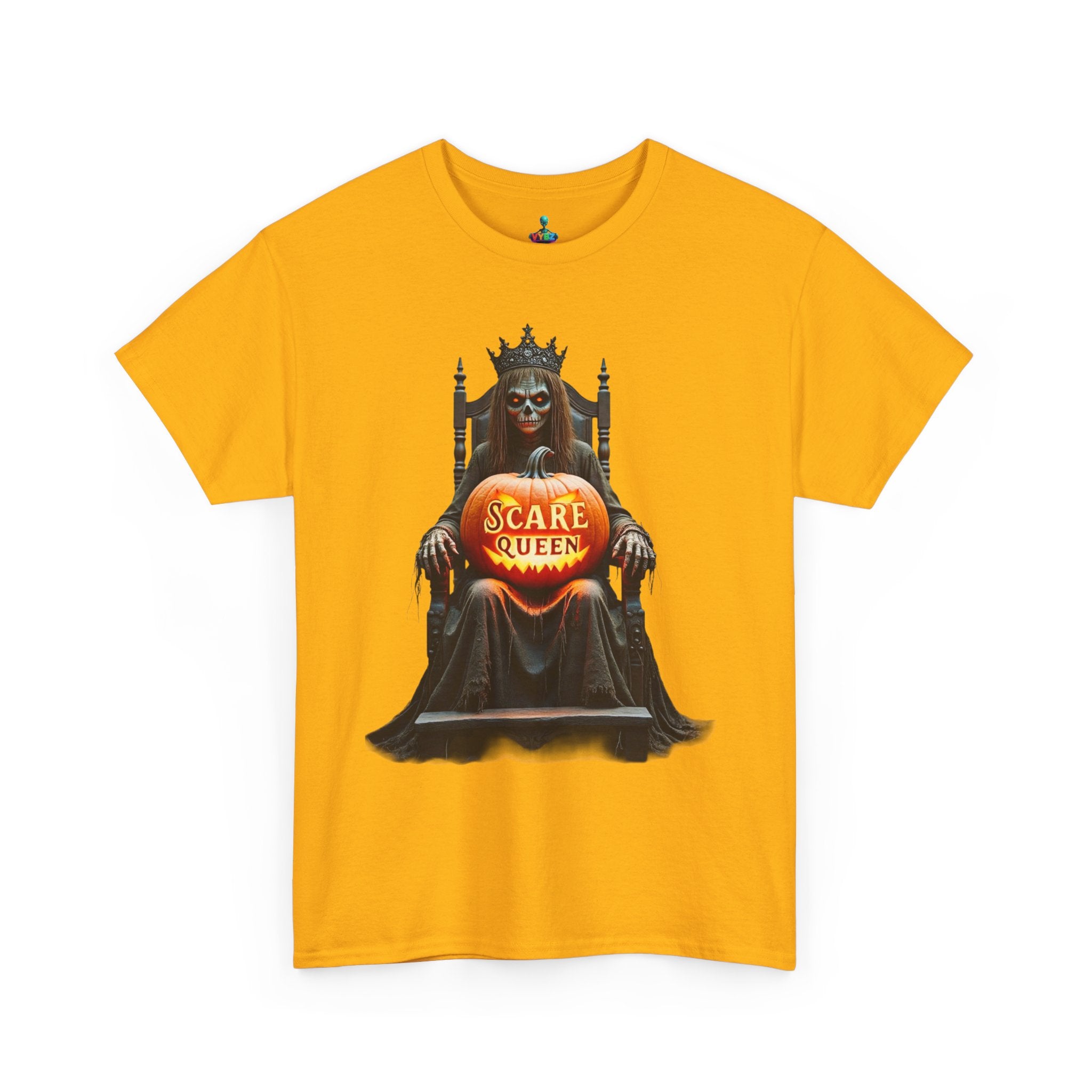 VYBZ Scare Queen Unisex Heavy Cotton Tee, Halloween T-Shirt, Horror Movie Fan Apparel, Gothic Fashion, Spooky Gift