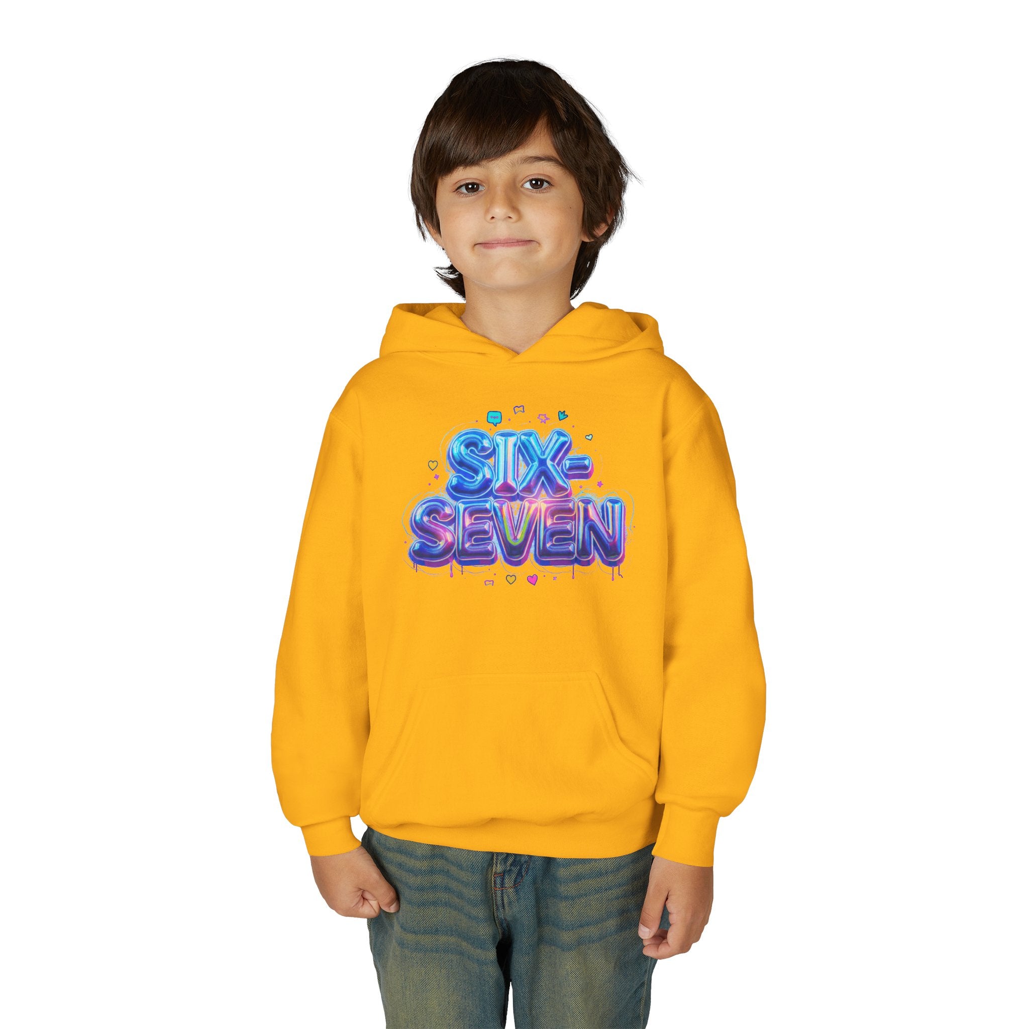 Youth Hoodie — "Six Seven" Colorful 3D Balloon Text Graphic