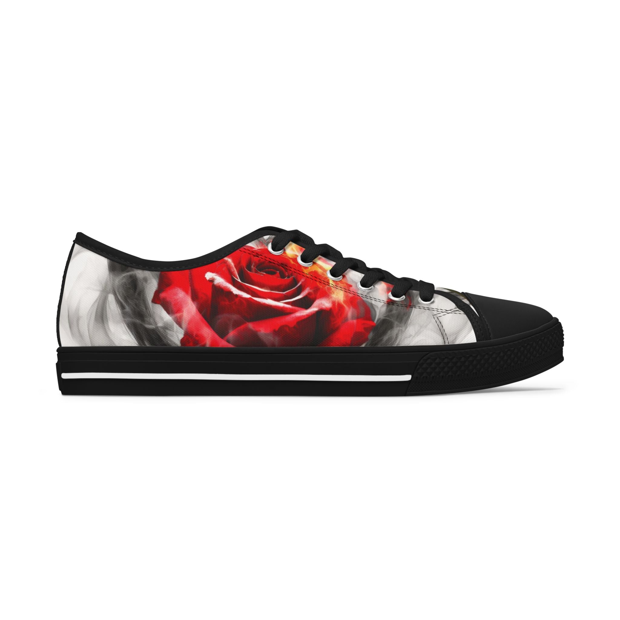 Women's Low Top Sneakers with Red Rose Design