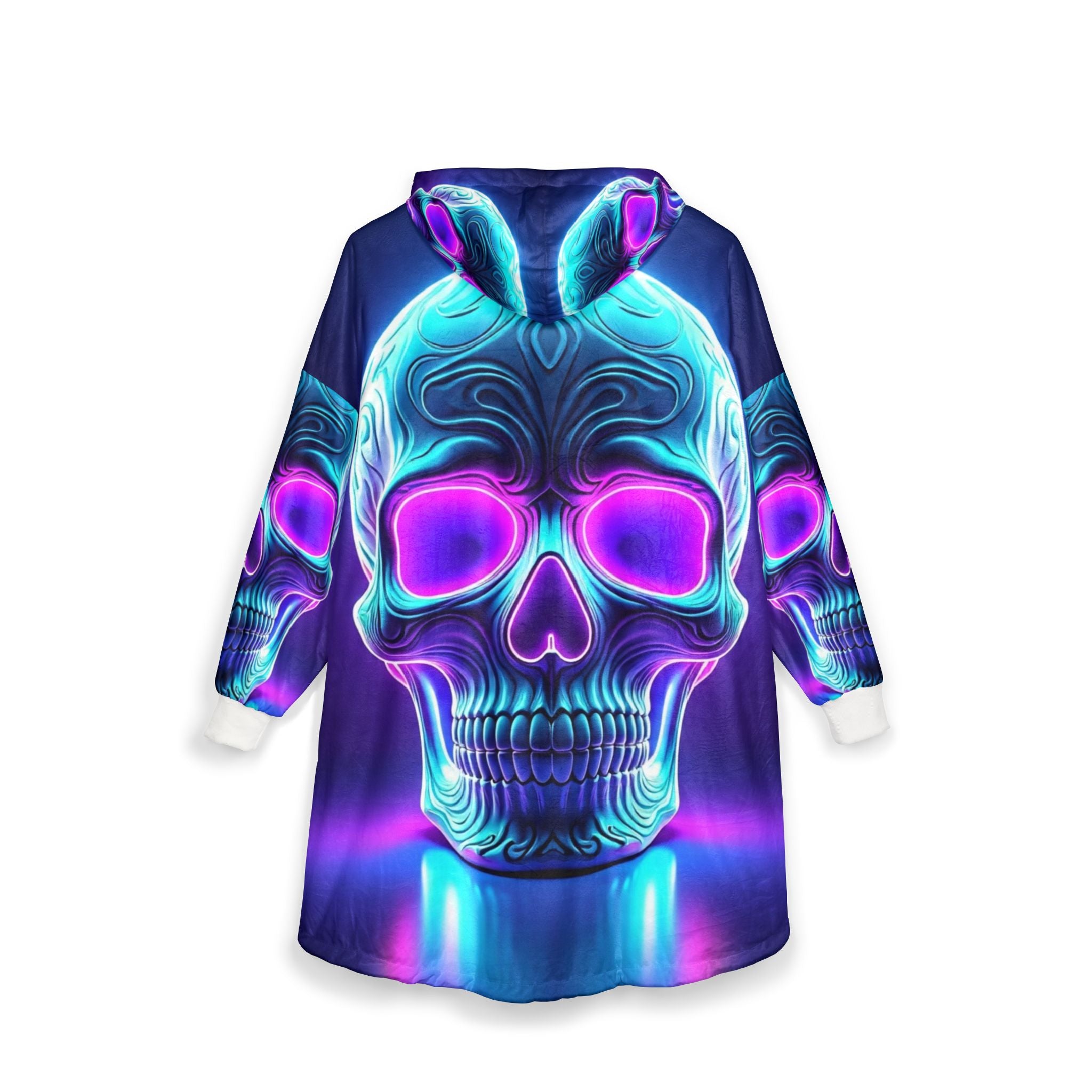 Neon Skull Unisex Hooded Blanket, Cozy Halloween Blanket, Cool Gift for Him and Her, Festival Wear, Unique Home Decor
