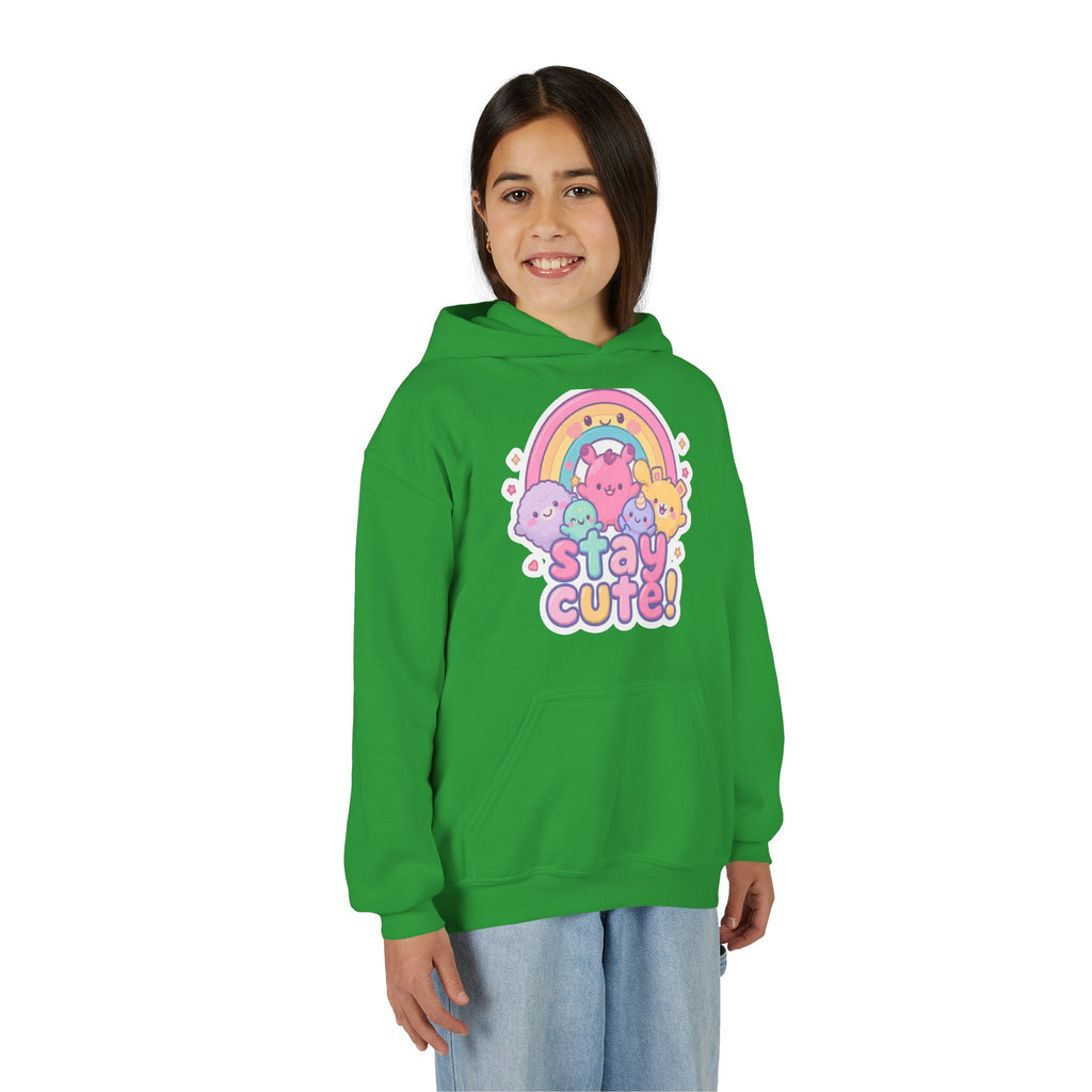Youth Hoodie — 'Stay Cute!' Pastel Rainbow Kawaii Graphic