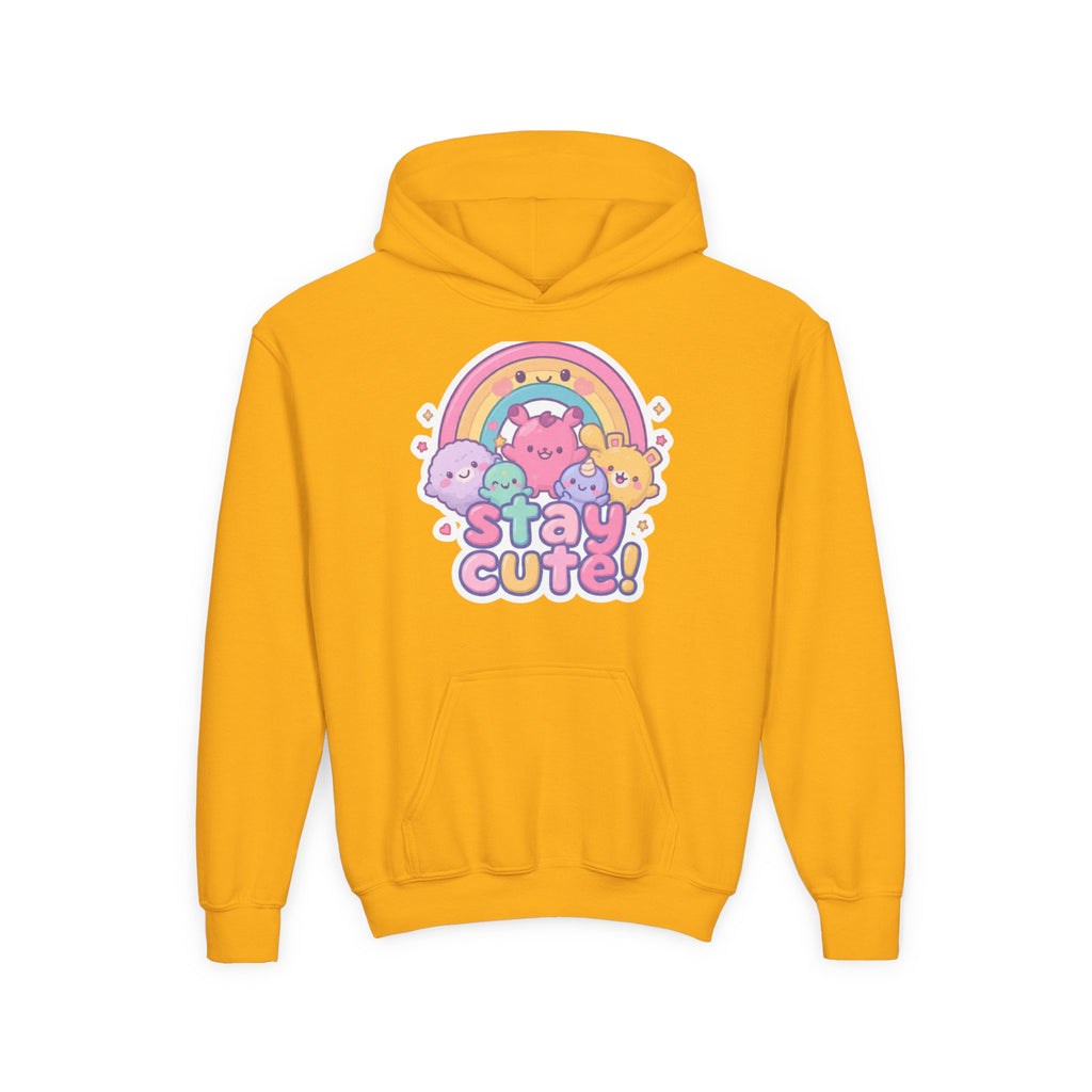 Youth Hoodie — 'Stay Cute!' Pastel Rainbow Kawaii Graphic