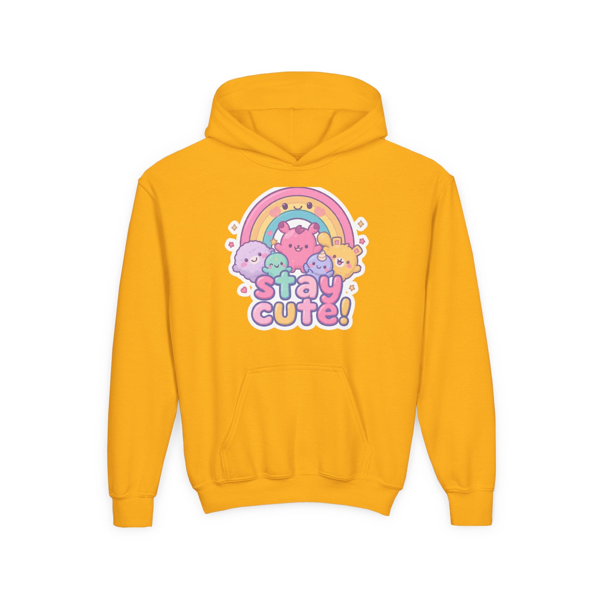 Youth Hoodie — 'Stay Cute!' Pastel Rainbow Kawaii Graphic