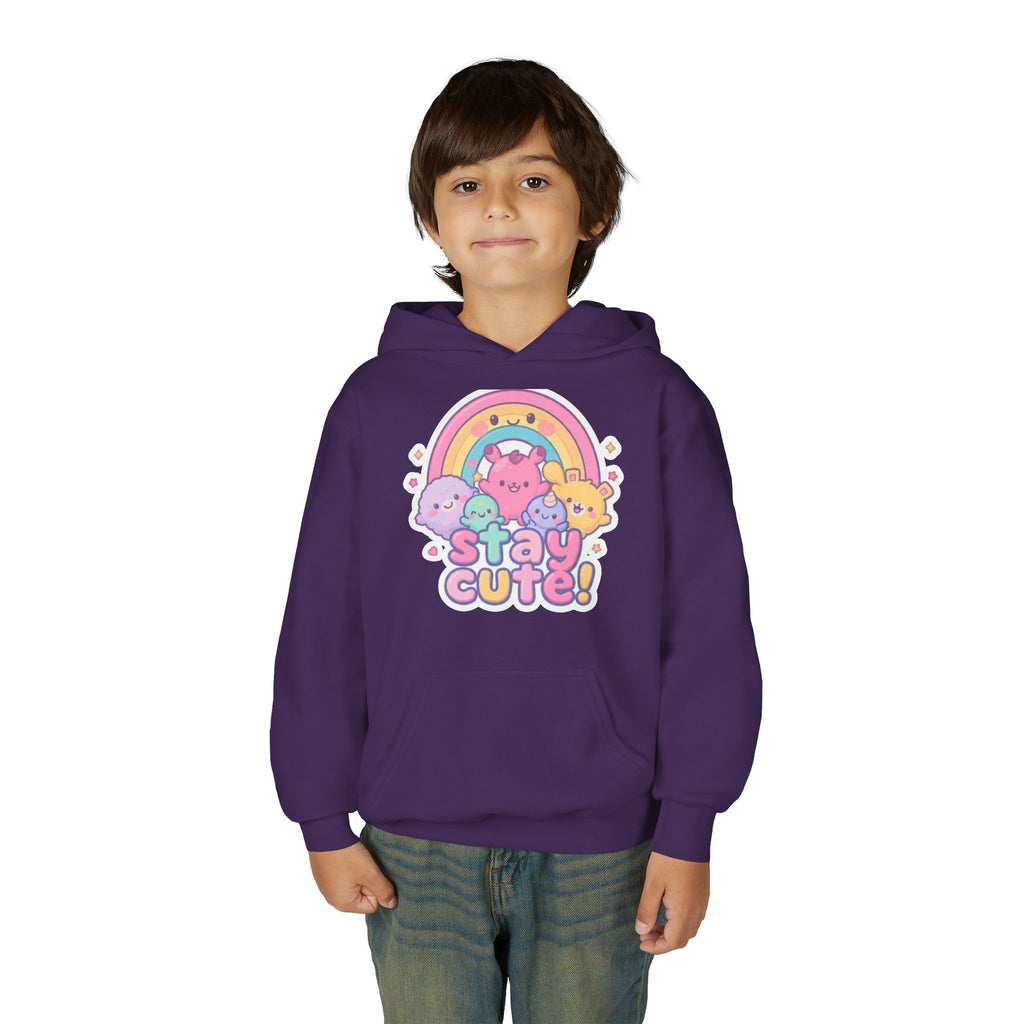 Youth Hoodie — 'Stay Cute!' Pastel Rainbow Kawaii Graphic