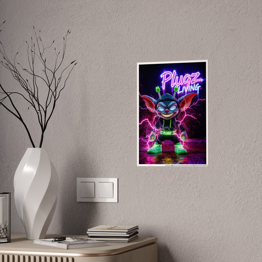 Gloss Poster — 'Plugz Living' Neon Character Art Print