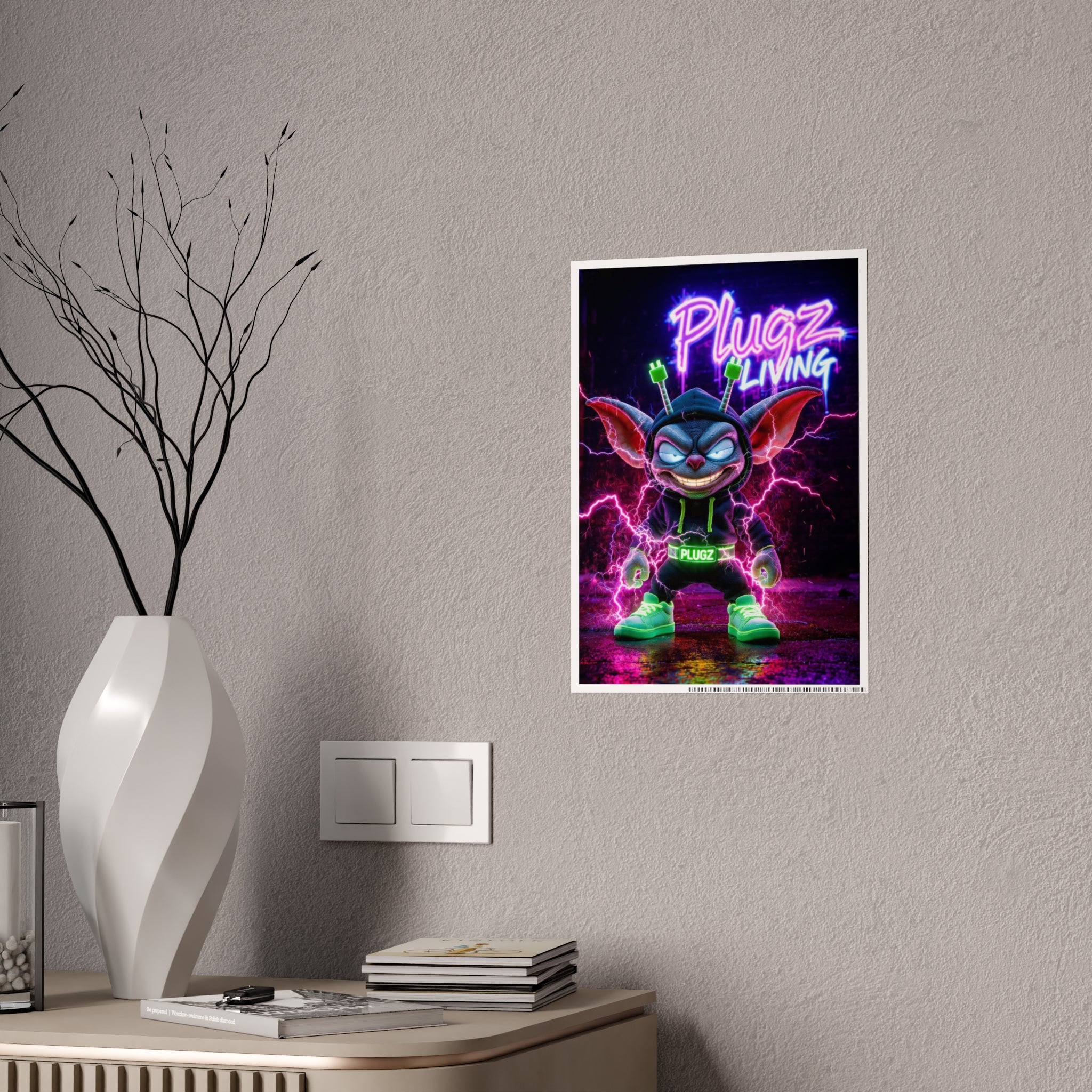 Gloss Poster — 'Plugz Living' Neon Character Art Print