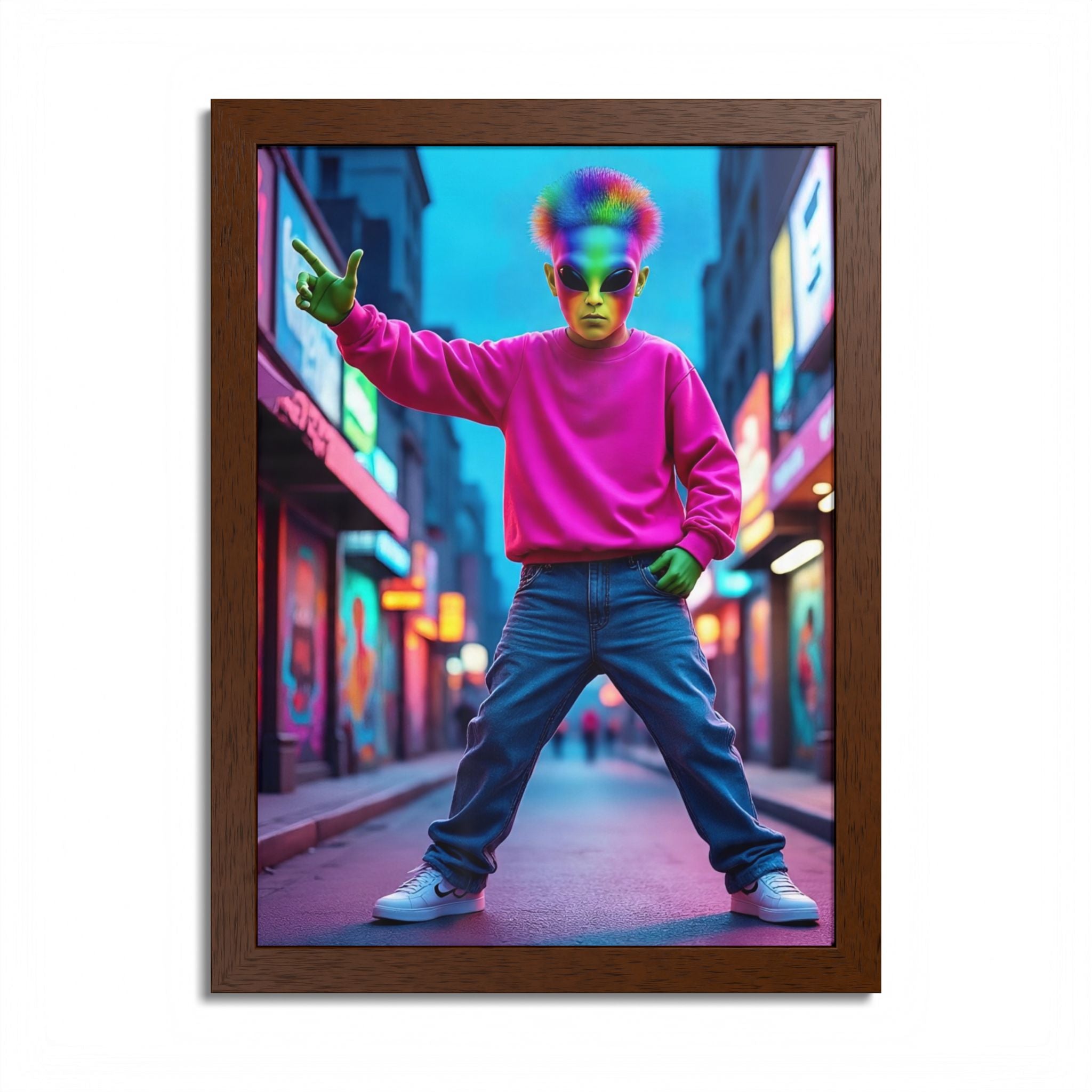 Vibrant Framed Poster, Colorful Wall Art for Home Décor, Funky Room Decoration, Unique Gift for Art Lovers, Retro Vibes, Pop Culture