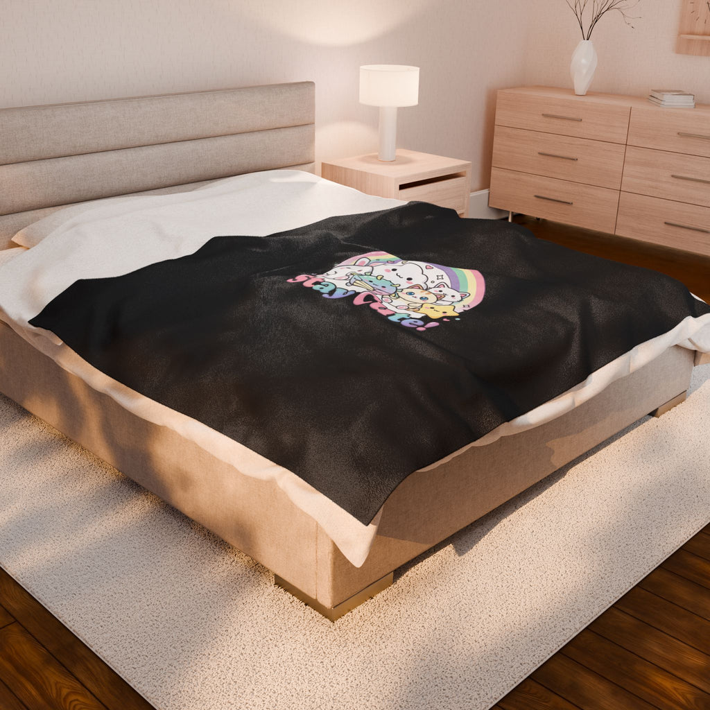 Stay Cute! Pastel Kawaii Rainbow Velveteen Plush Blanket | Cutecore Kawaii Revival