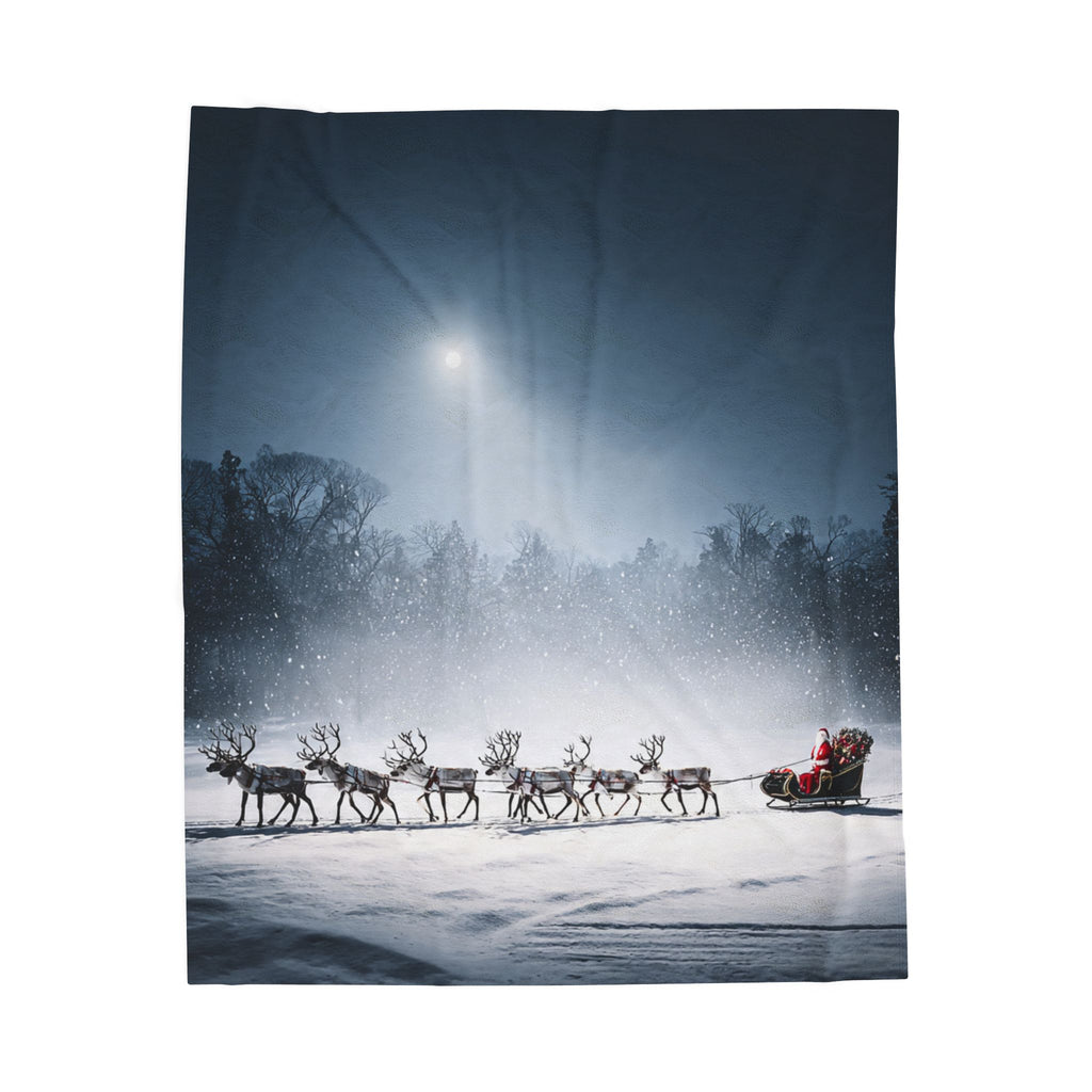 Santa Sleigh Velveteen Plush Blanket — Festive Reindeer Christmas Throw