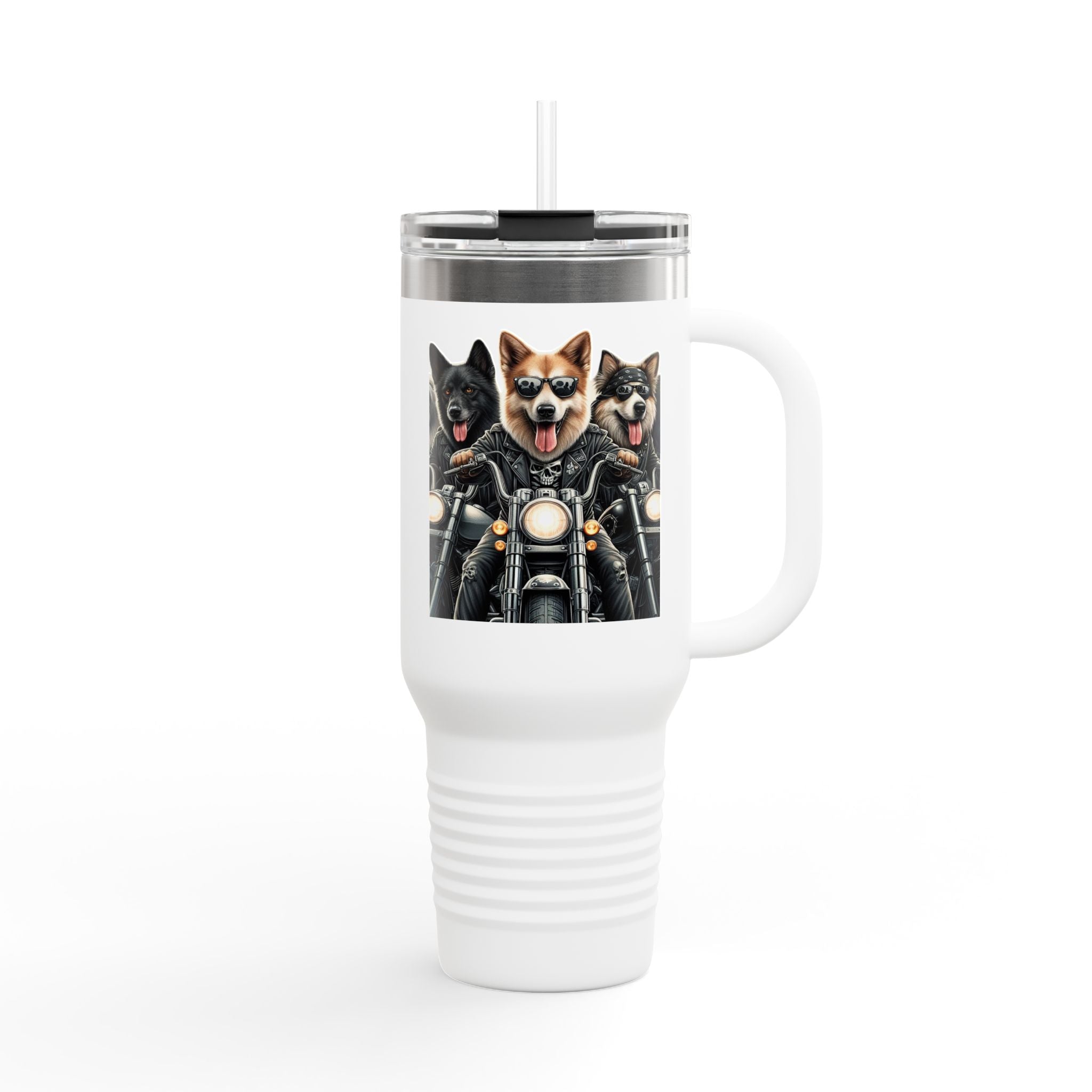Insulated Travel Mug - Fun Motorcycle Dog Design