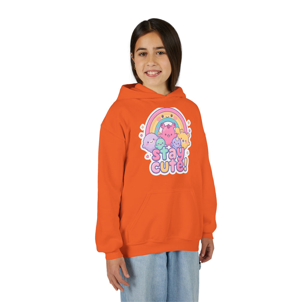 Youth Hoodie — 'Stay Cute!' Pastel Rainbow Kawaii Graphic