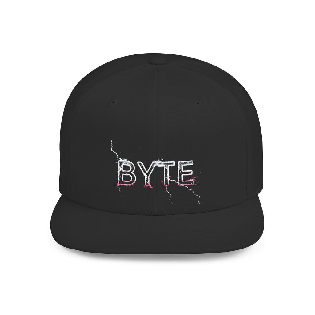 BYTE Lightning Flat Bill Snapback Hat — Retro Glitch Tech Streetwear Cap