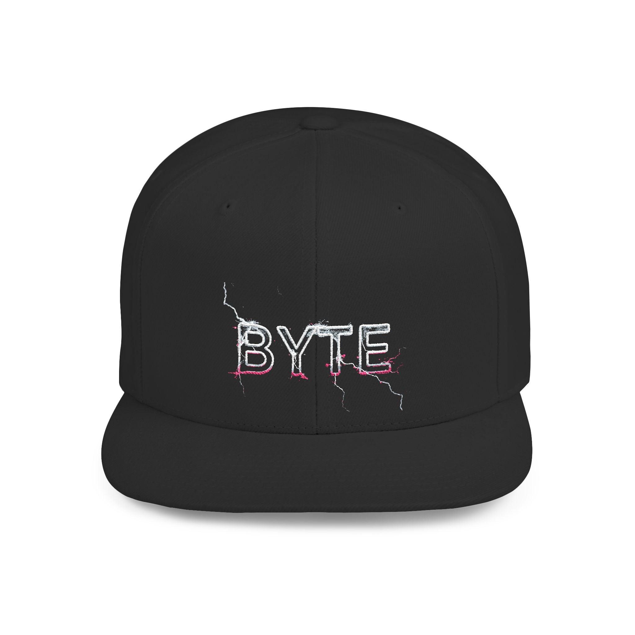 BYTE Lightning Flat Bill Snapback Hat — Retro Glitch Tech Streetwear Cap