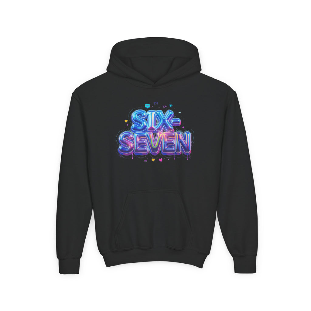 Youth Hoodie — "Six Seven" Colorful 3D Balloon Text Graphic