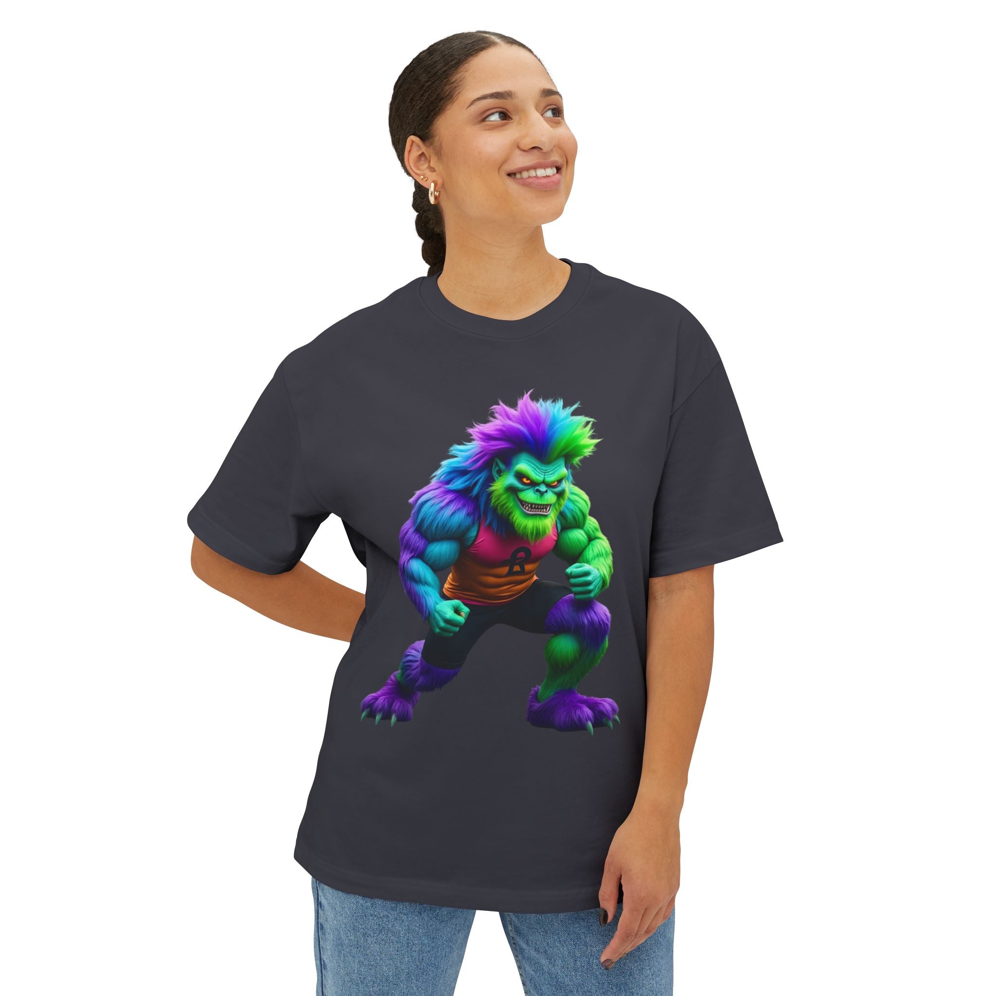VYBZ Colorful Monster Graphic Tee, Fun Unisex Boxy Shirt, Casualwear for Kids & Adults, Gifts for Birthdays, Festivals, Summer Vibes, Streetwear