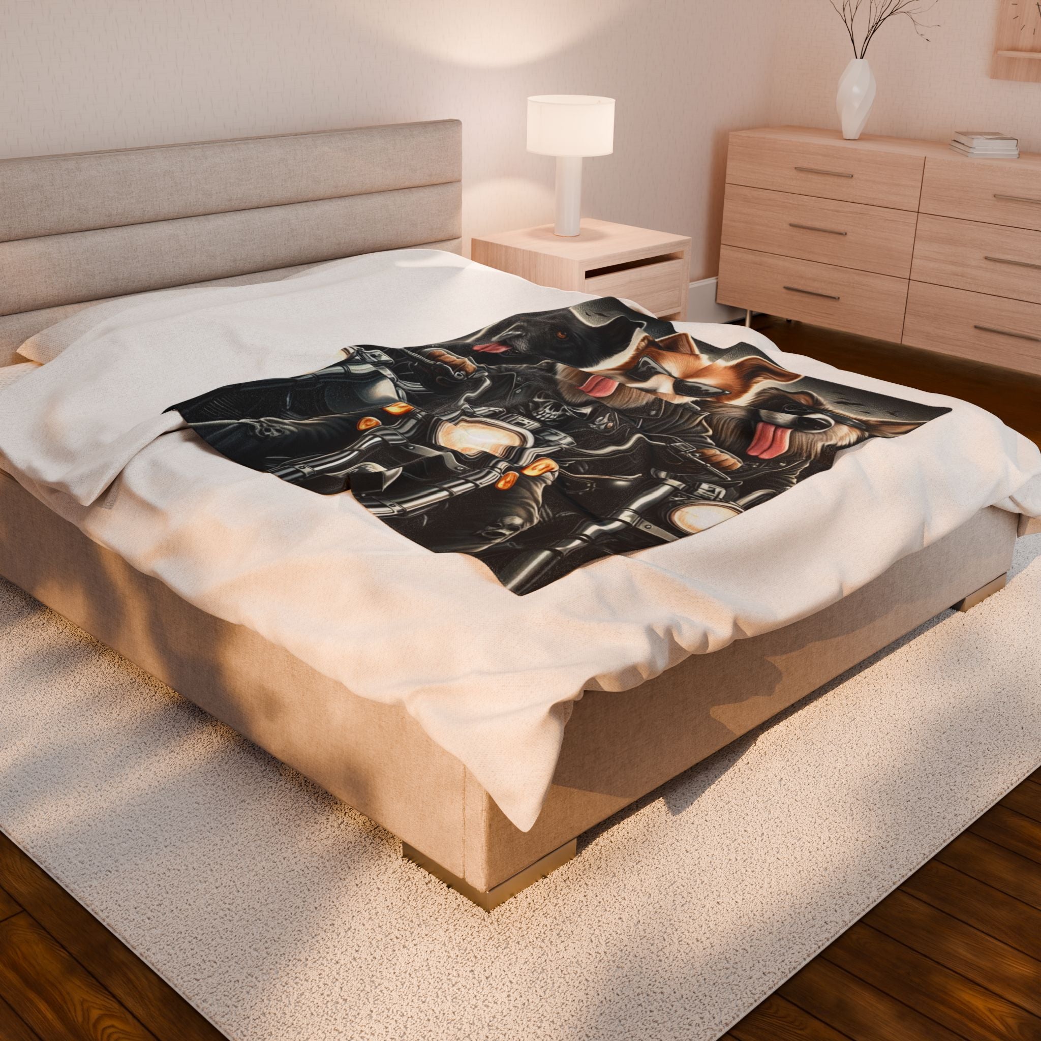 Motorcycle Dogs Velveteen Plush Blanket
