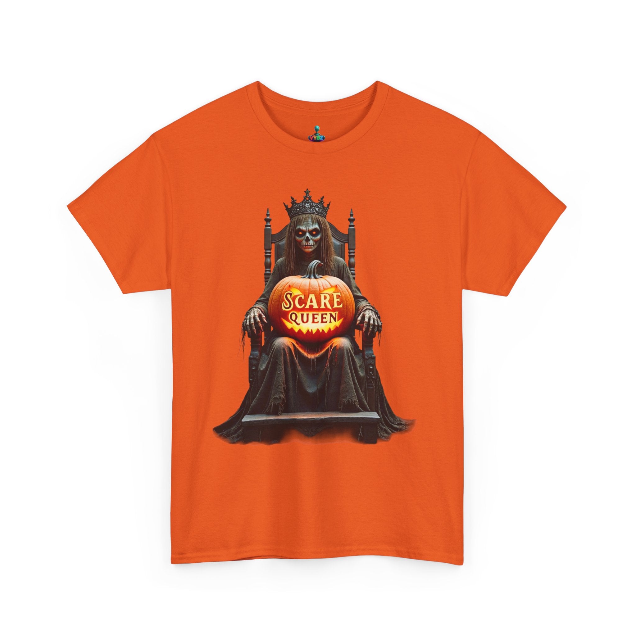 VYBZ Scare Queen Unisex Heavy Cotton Tee, Halloween T-Shirt, Horror Movie Fan Apparel, Gothic Fashion, Spooky Gift