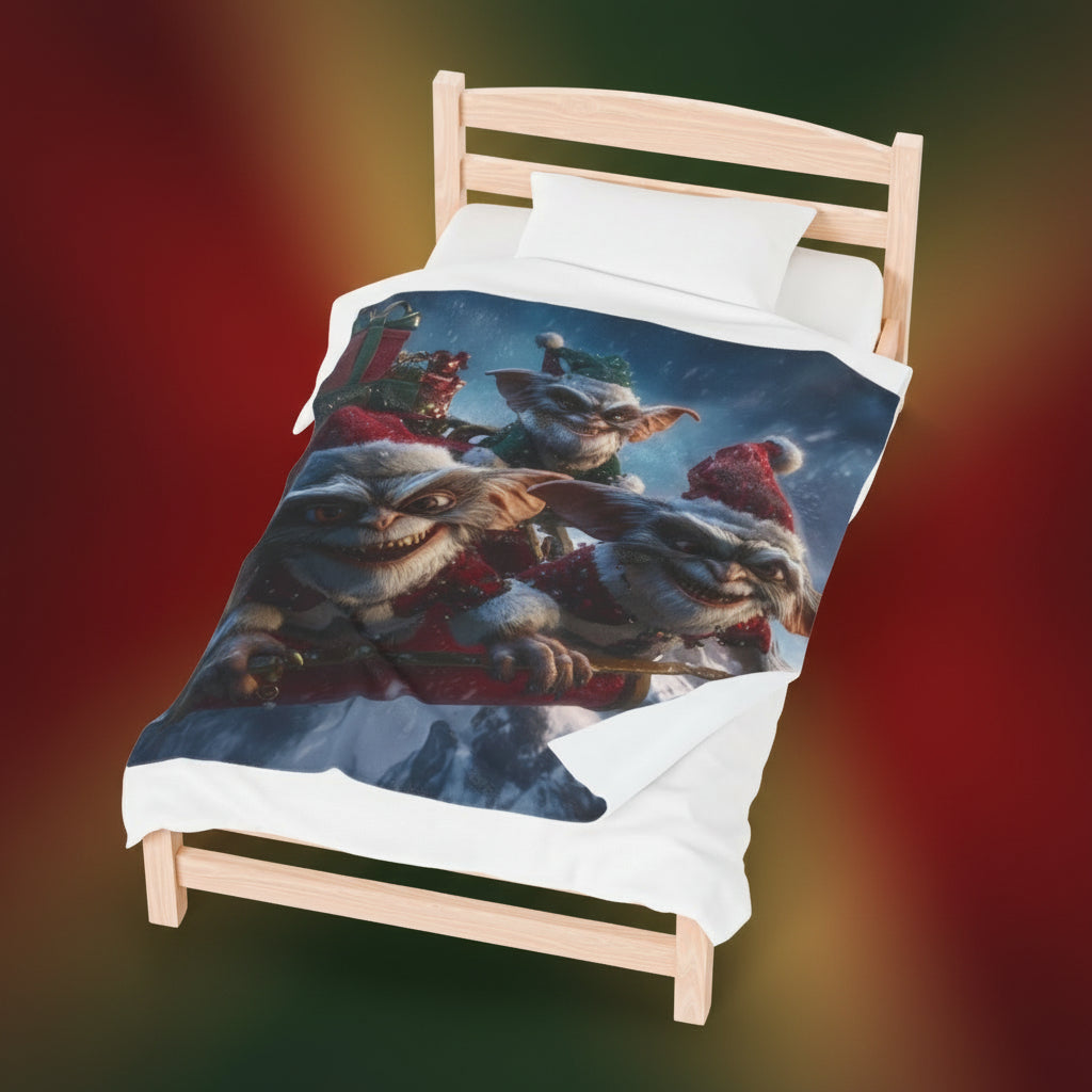 Bedding set with a festive design featuring two characters in winter clothing on a white background.