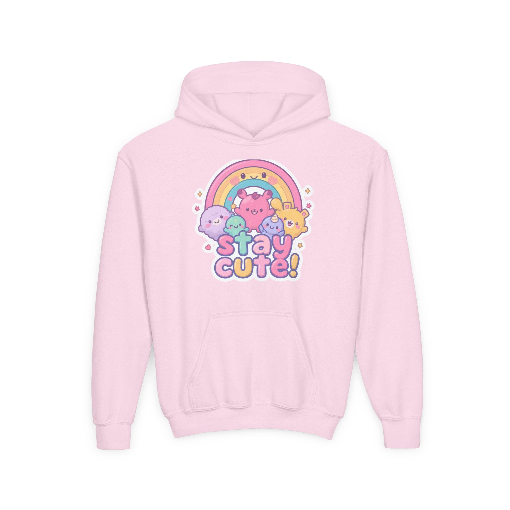 Youth Hoodie — 'Stay Cute!' Pastel Rainbow Kawaii Graphic