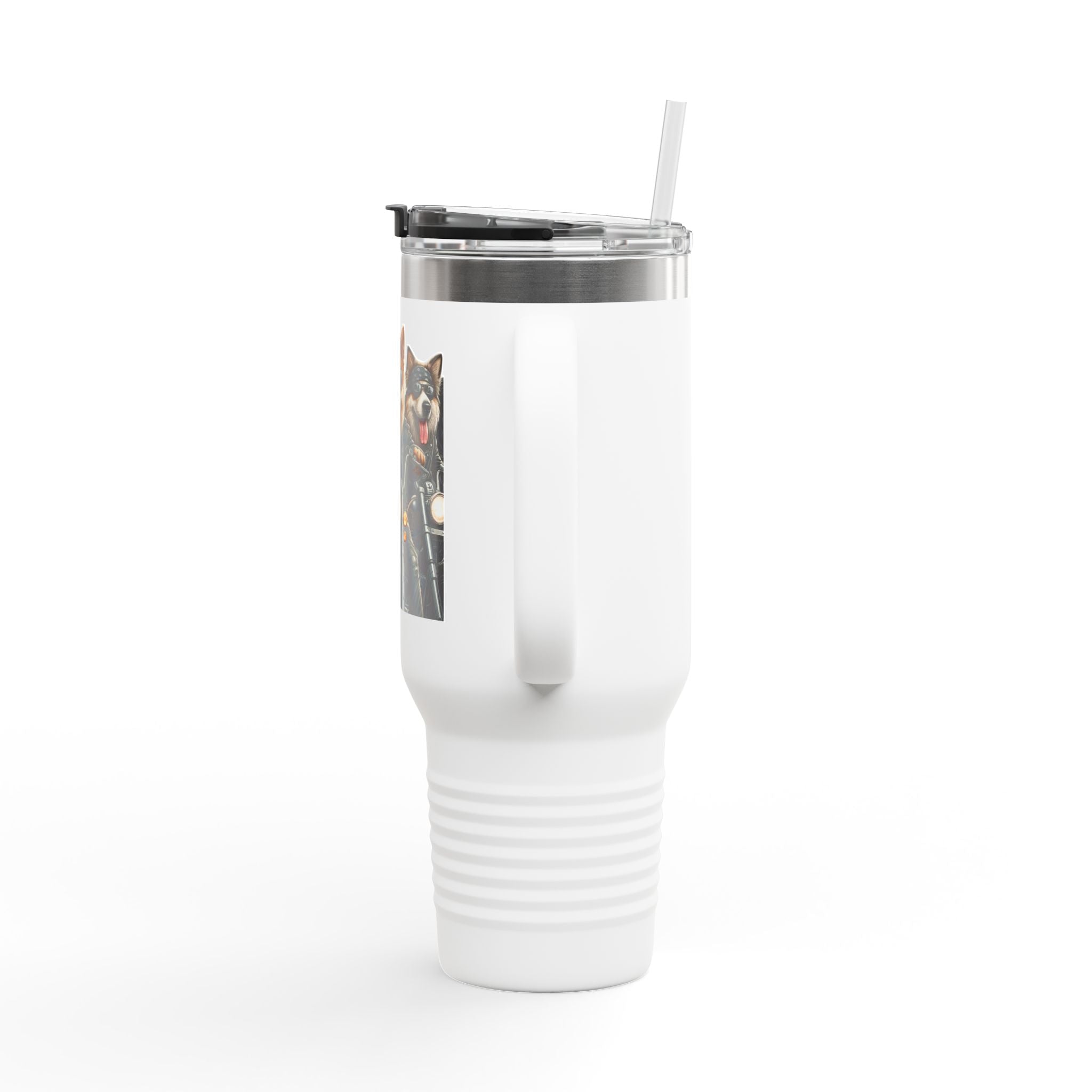 Insulated Travel Mug - Fun Motorcycle Dog Design