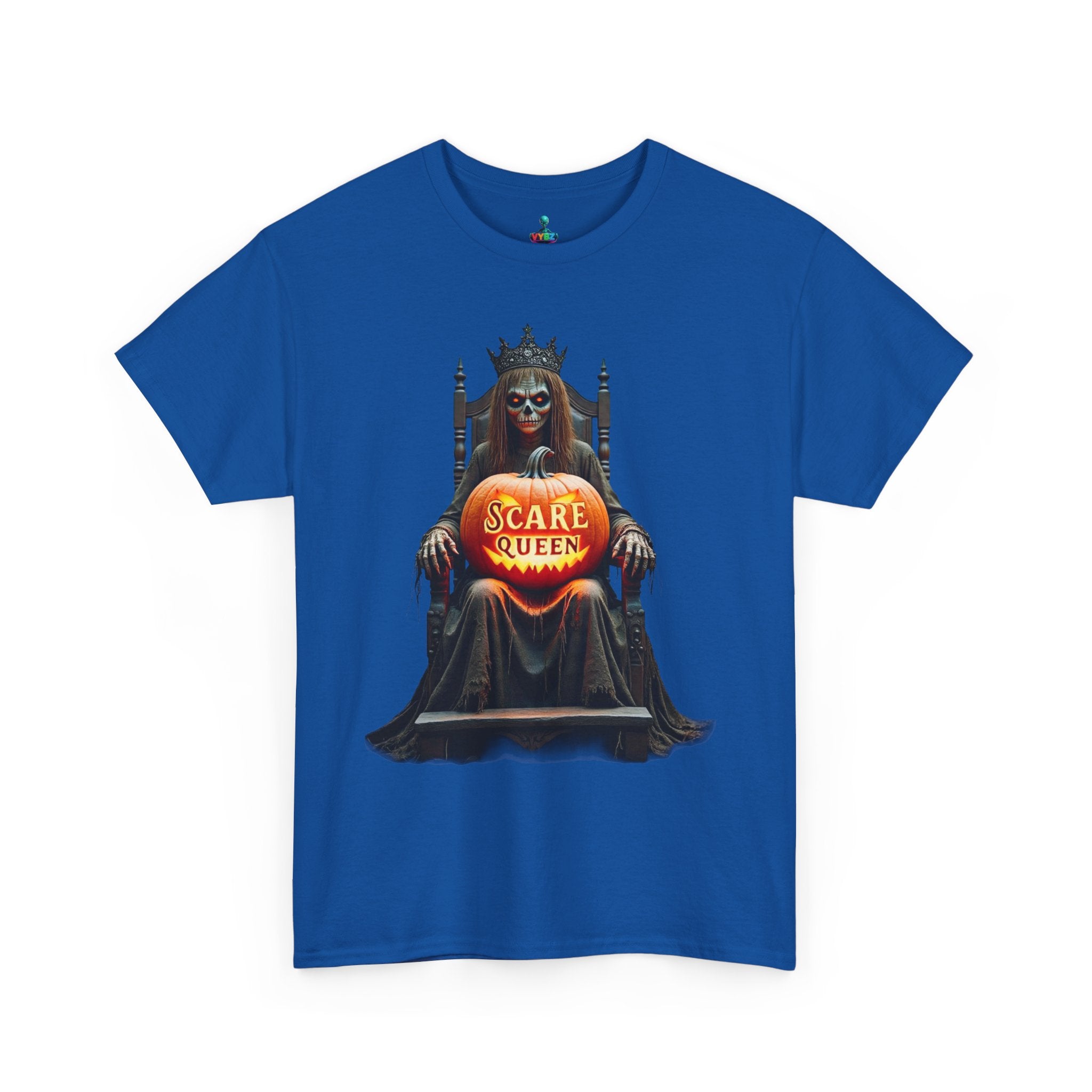 VYBZ Scare Queen Unisex Heavy Cotton Tee, Halloween T-Shirt, Horror Movie Fan Apparel, Gothic Fashion, Spooky Gift