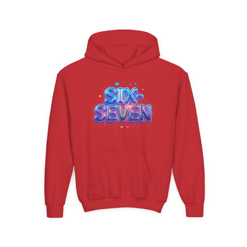 Youth Hoodie — "Six Seven" Colorful 3D Balloon Text Graphic