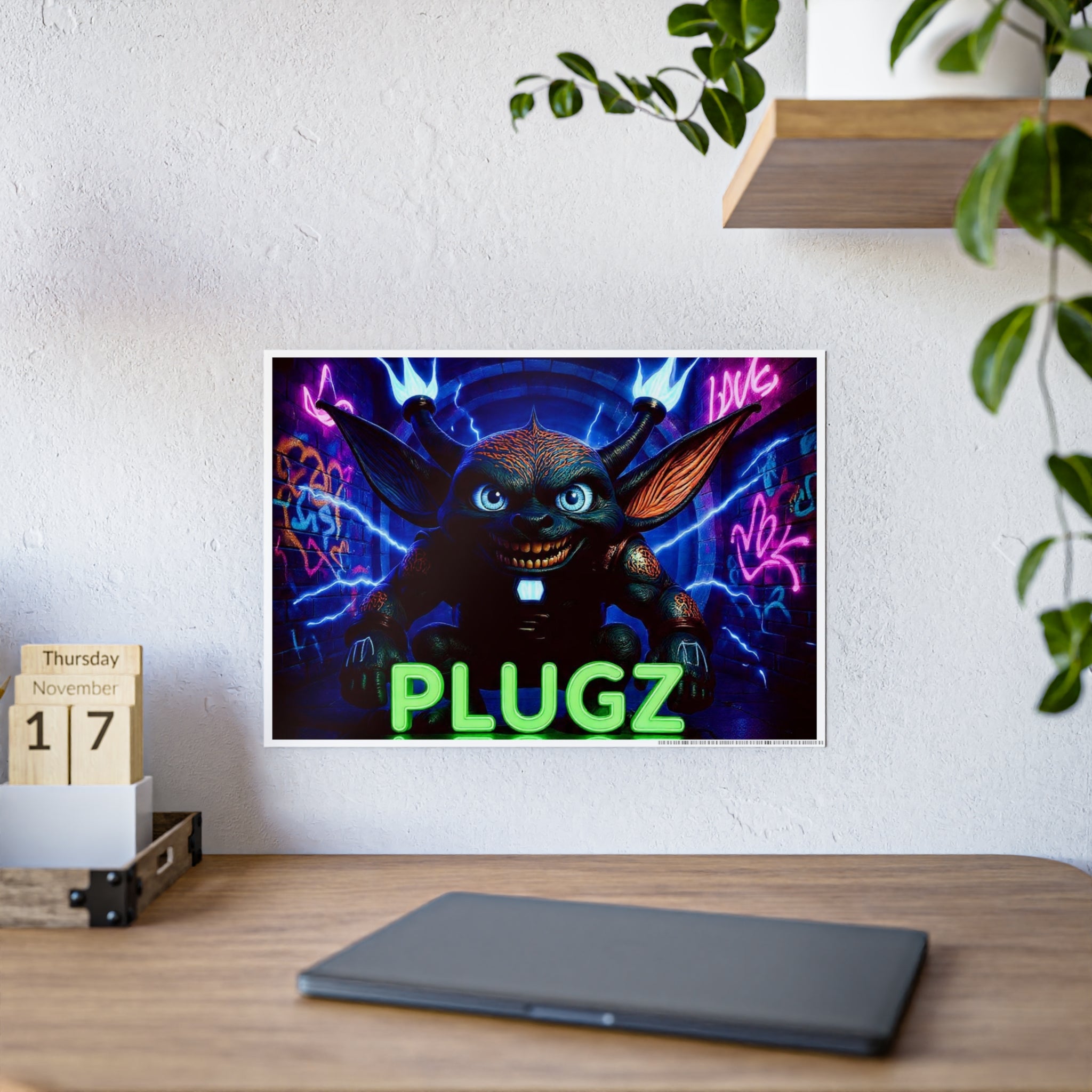 Gloss Poster — Neon 'PLUGZ' Gremlin Wall Art (Glossy Poster)