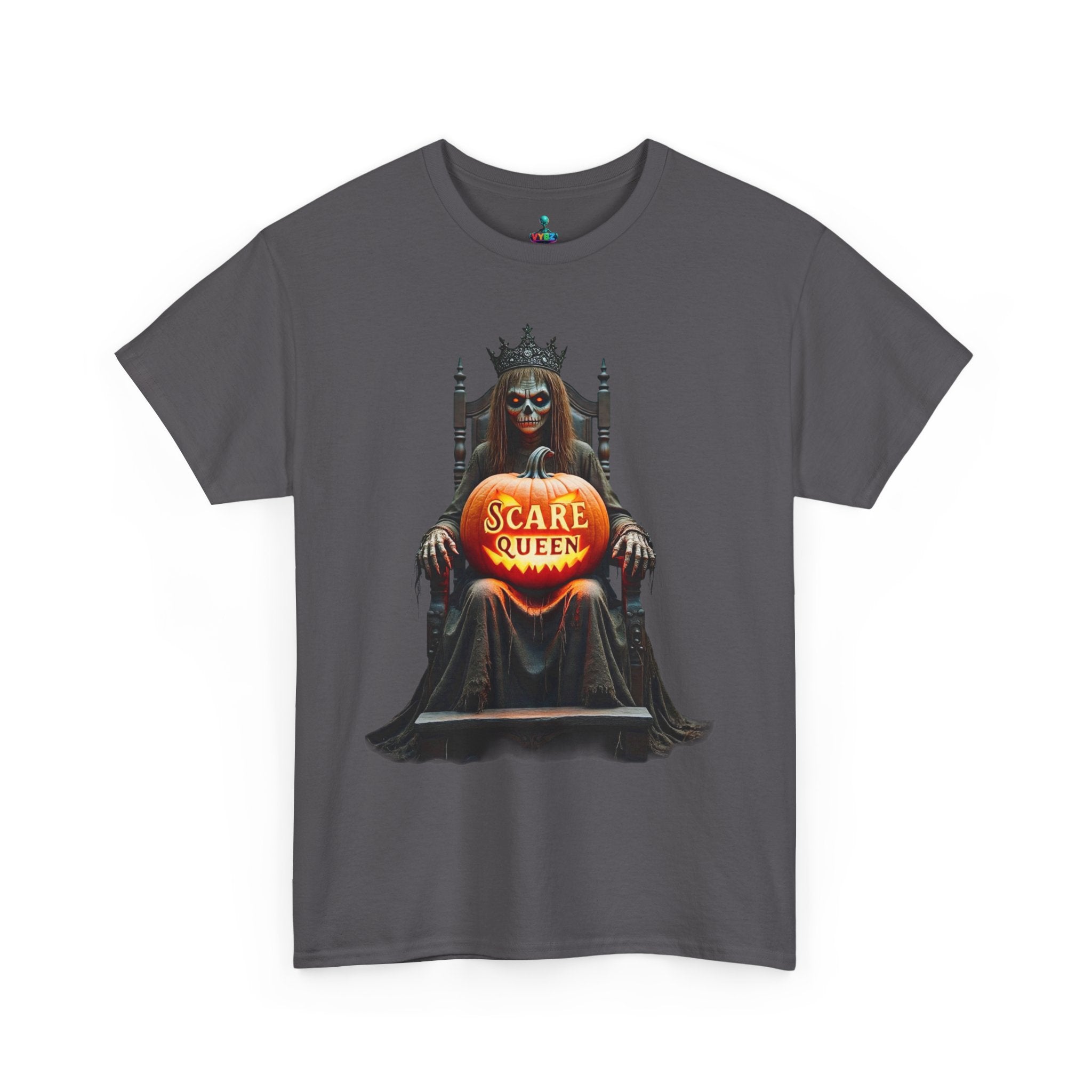 VYBZ Scare Queen Unisex Heavy Cotton Tee, Halloween T-Shirt, Horror Movie Fan Apparel, Gothic Fashion, Spooky Gift