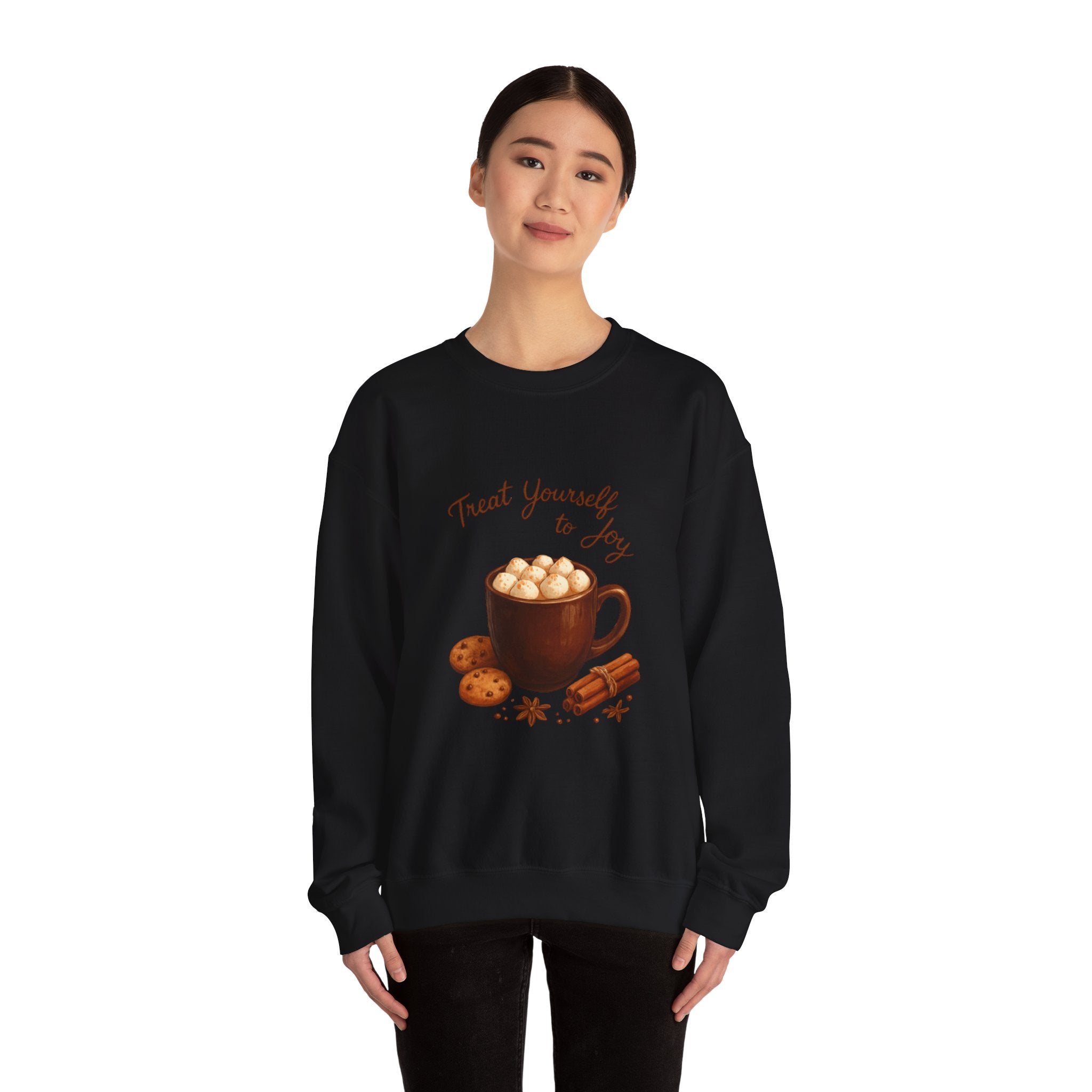 Cozy Hot Cocoa Sweatshirt — "Treat Yourself to Joy" Crewneck