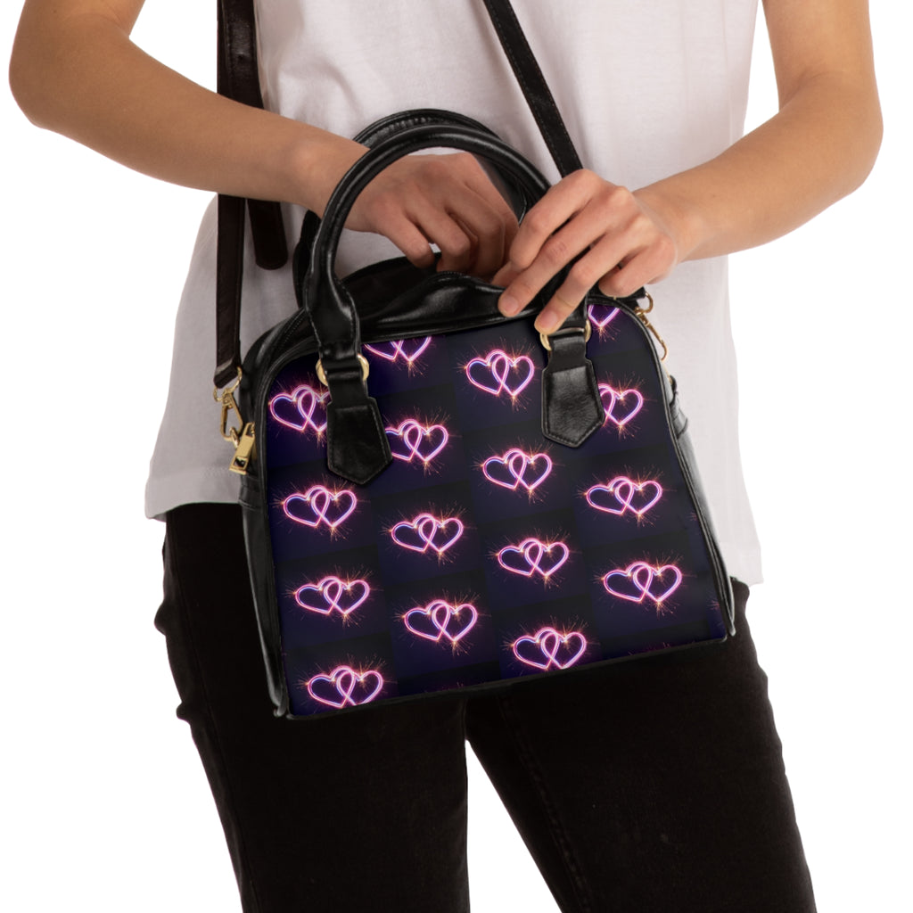 Neon Hearts Shoulder Handbag — Pink Glowing Heart Pattern Purse