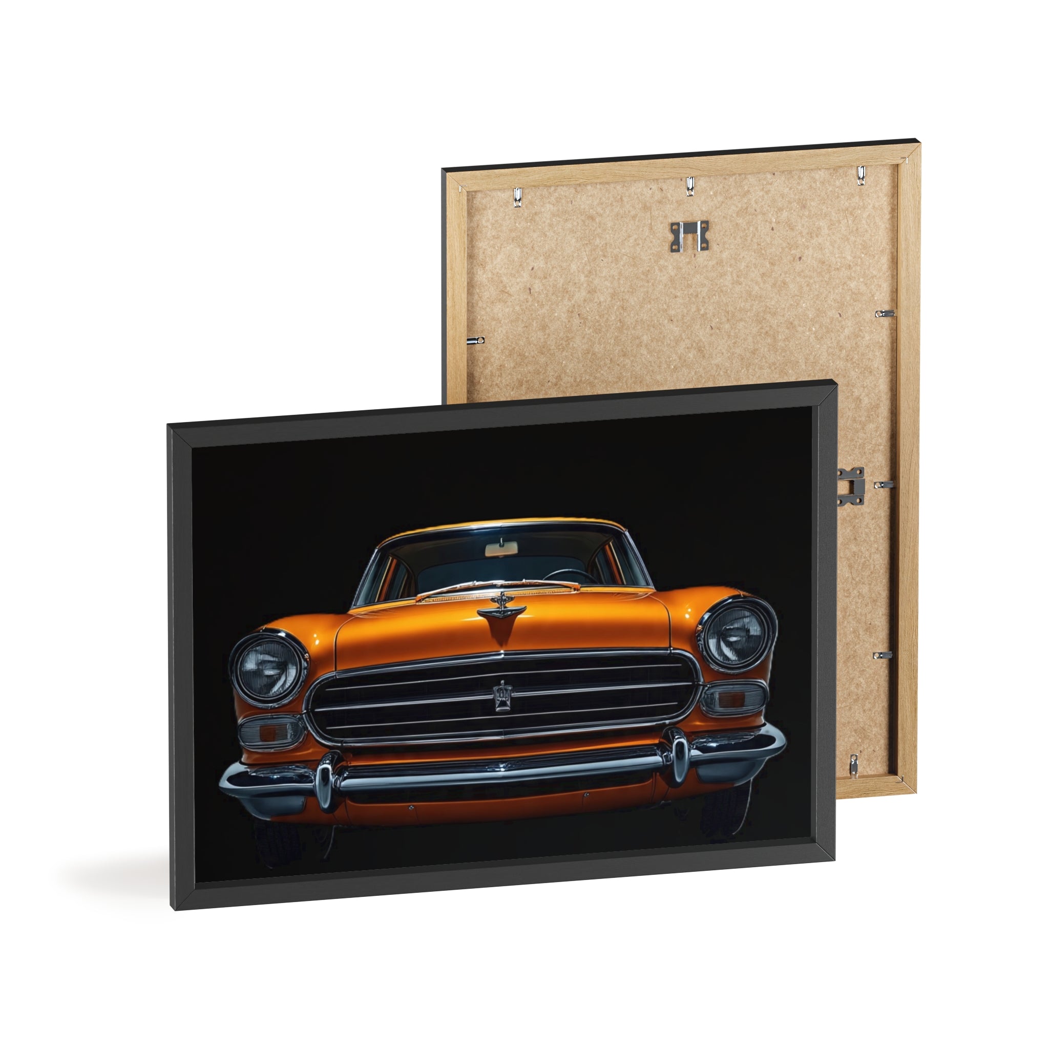 Classic Car Art Poster with Wooden Frame, Vintage Auto Decor, Gift for Car Lovers, Retro Wall Art, Home & Office Decoration