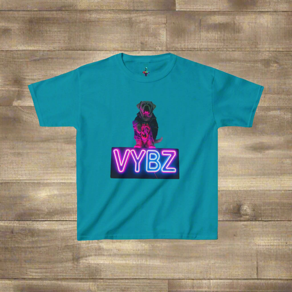 VYBZ Kids Graphic Tee, Neon Dog Shirt, Fun Casual Wear, Birthday Gift, Cool Kids Apparel, Summer Vacation Top
