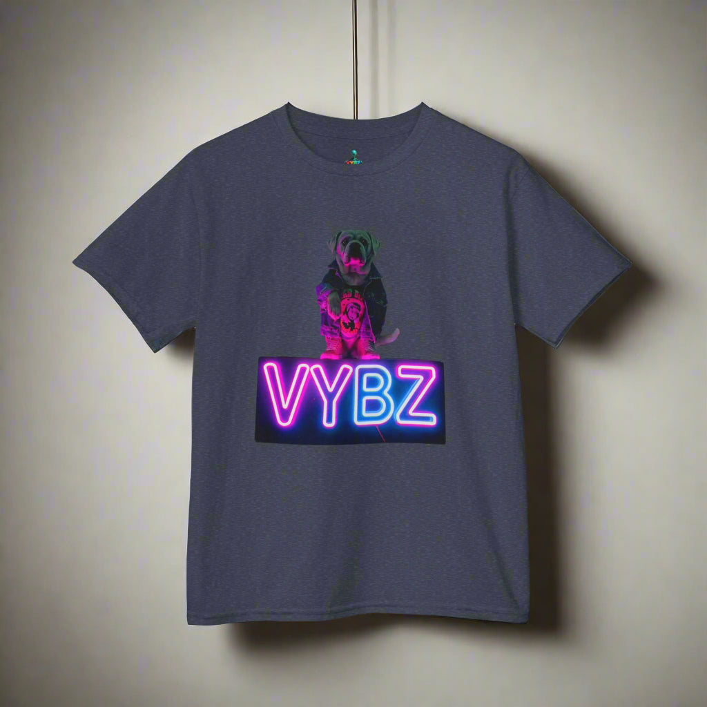 VYBZ Kids Graphic Tee, Neon Dog Shirt, Fun Casual Wear, Birthday Gift, Cool Kids Apparel, Summer Vacation Top