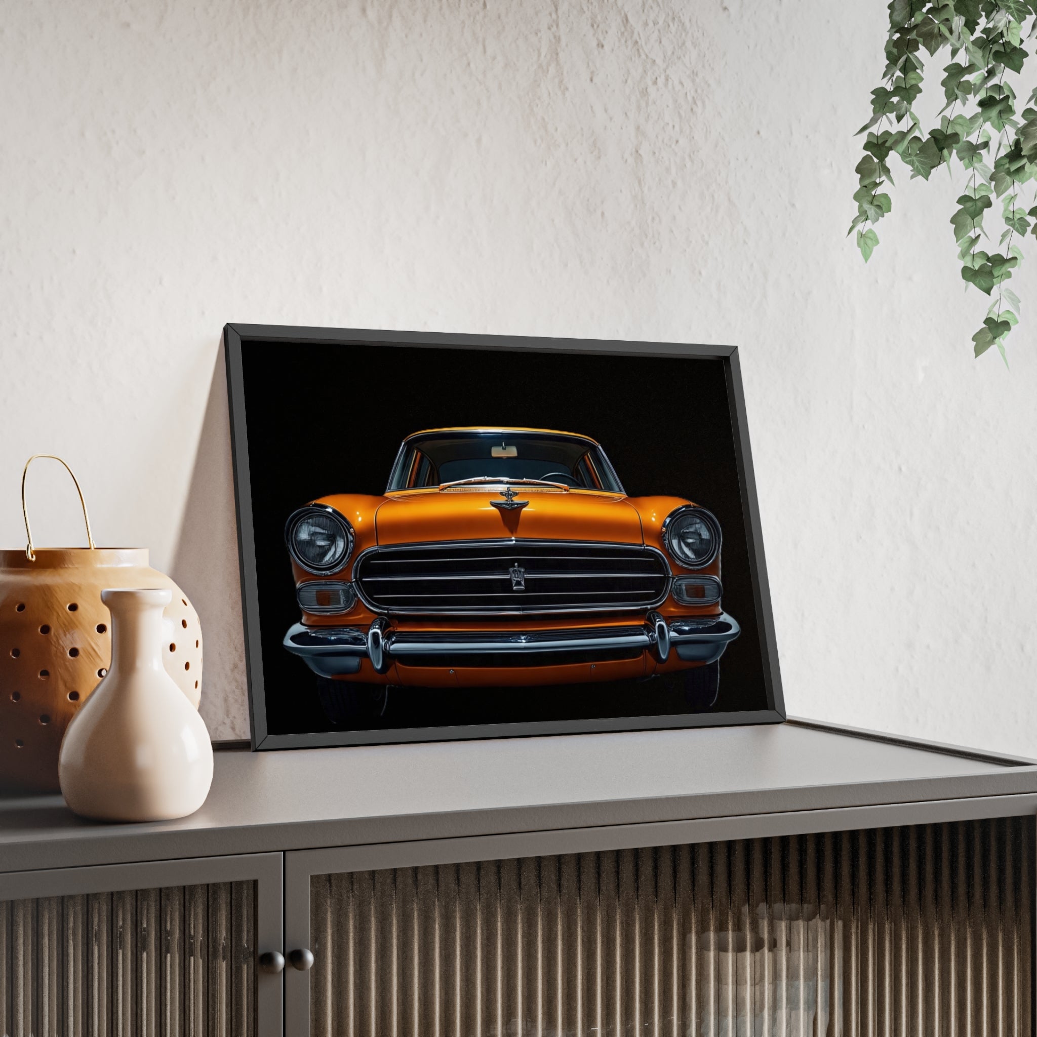 Classic Car Art Poster with Wooden Frame, Vintage Auto Decor, Gift for Car Lovers, Retro Wall Art, Home & Office Decoration
