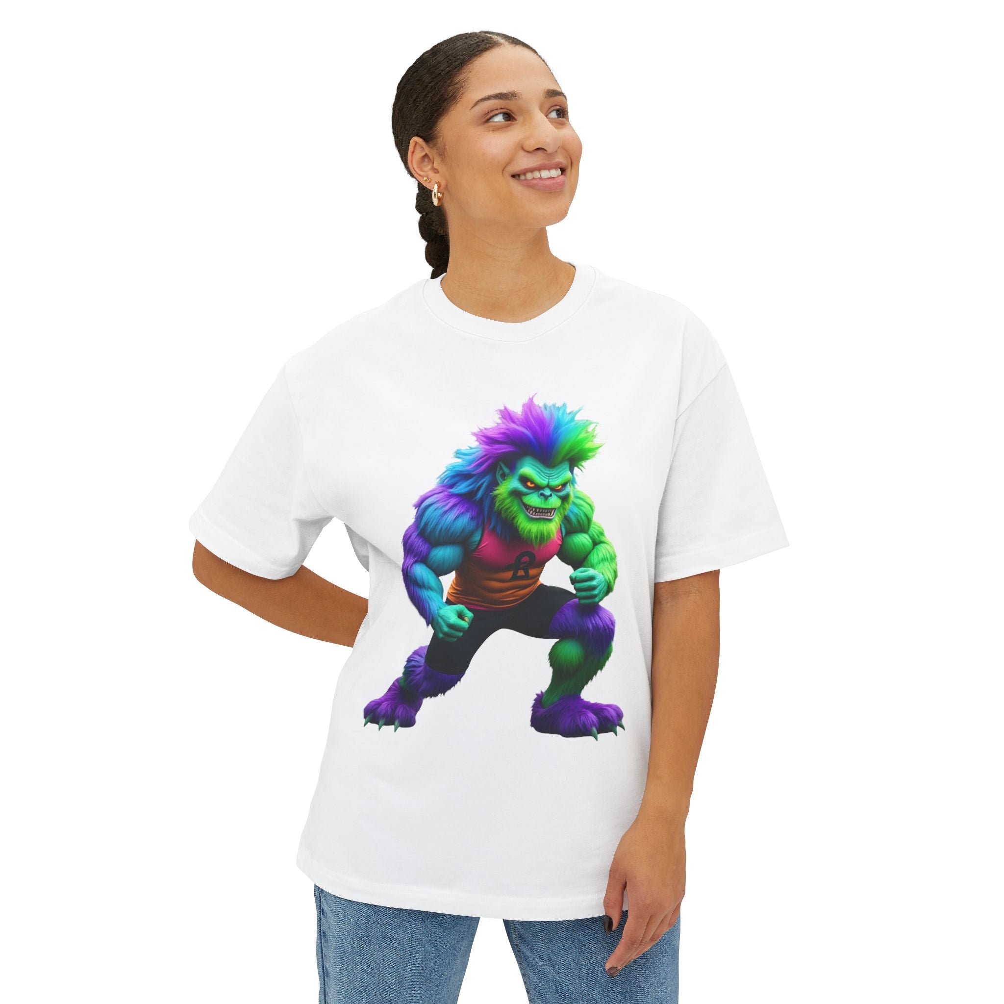 VYBZ Colorful Monster Graphic Tee, Fun Unisex Boxy Shirt, Casualwear for Kids & Adults, Gifts for Birthdays, Festivals, Summer Vibes, Streetwear