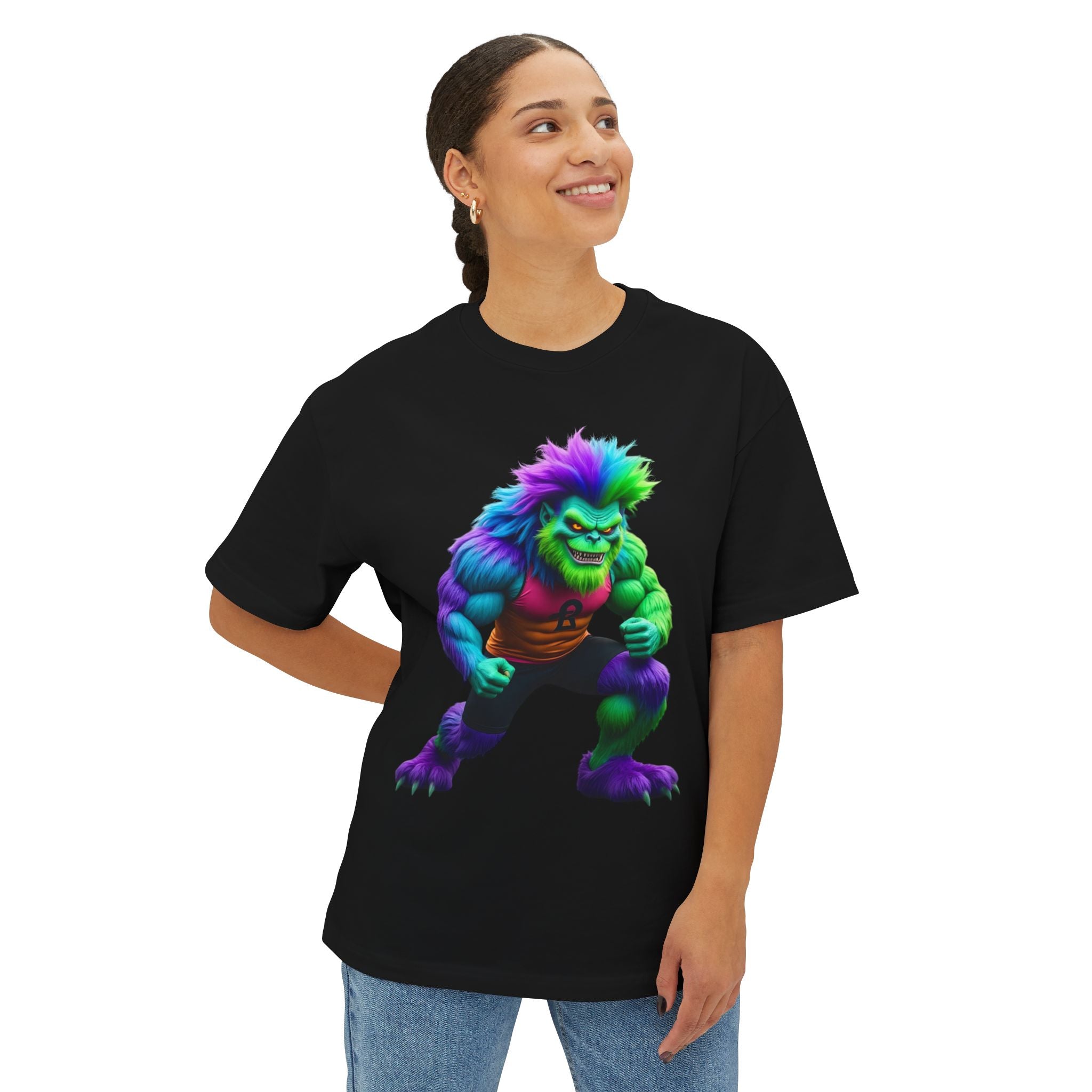 VYBZ Colorful Monster Graphic Tee, Fun Unisex Boxy Shirt, Casualwear for Kids & Adults, Gifts for Birthdays, Festivals, Summer Vibes, Streetwear