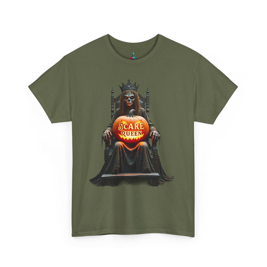 VYBZ Scare Queen Unisex Heavy Cotton Tee, Halloween T-Shirt, Horror Movie Fan Apparel, Gothic Fashion, Spooky Gift