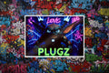 Cartoon character with 'PLUGZ' text on a colorful background