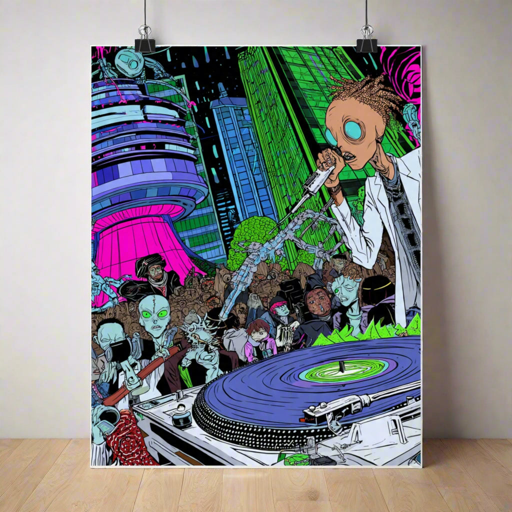 Vertical Poster - Alien DJ, Colorful Exclusive Design