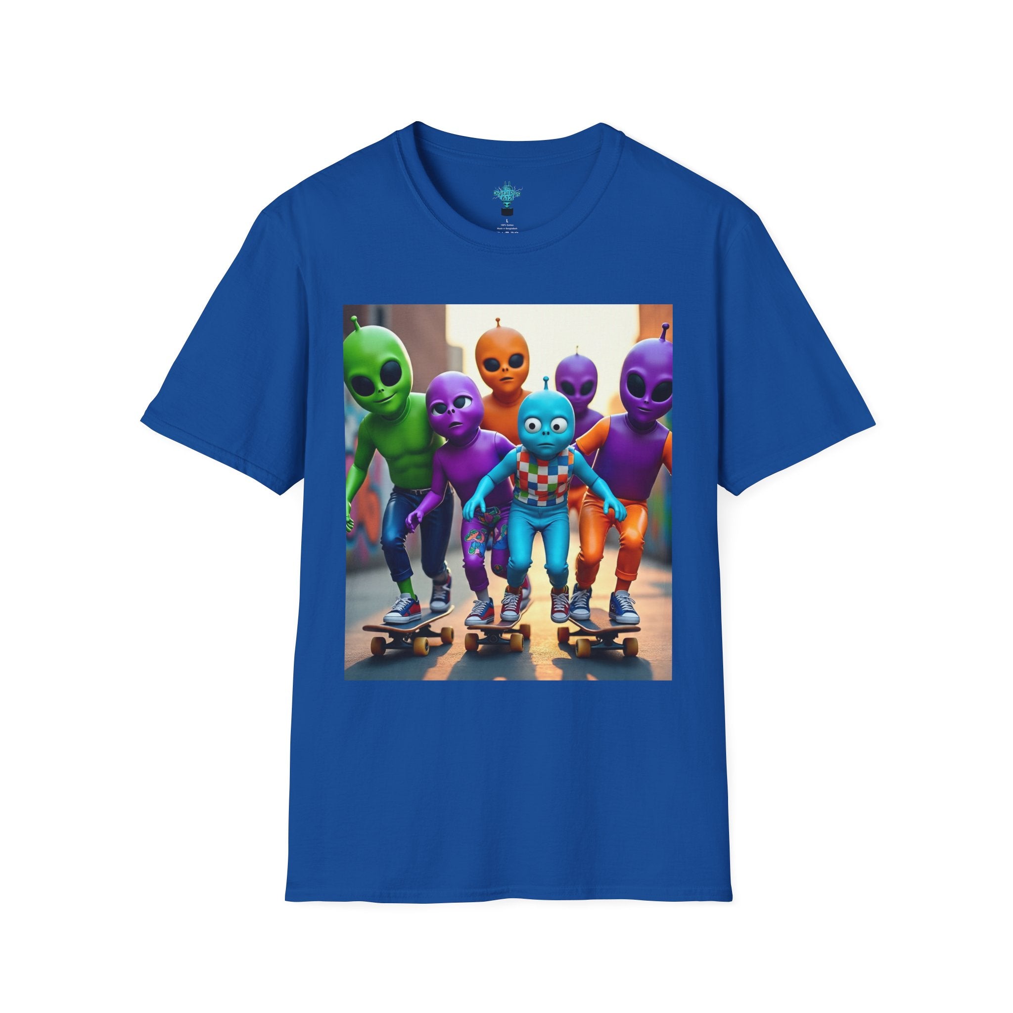 VYBZ Alien Skateboarder Unisex T-Shirt, Cool Graphic Tee for Skaters, Fun Summer Wear, Unique Gift for Kids and Teens, Vibrant Street [...]