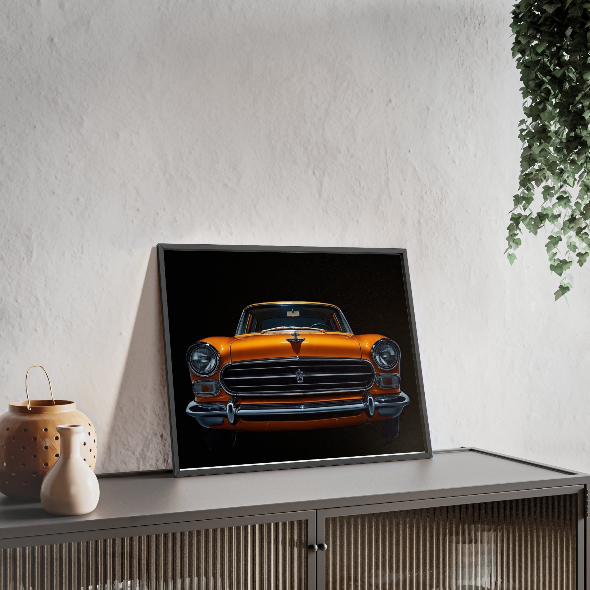 Classic Car Art Poster with Wooden Frame, Vintage Auto Decor, Gift for Car Lovers, Retro Wall Art, Home & Office Decoration