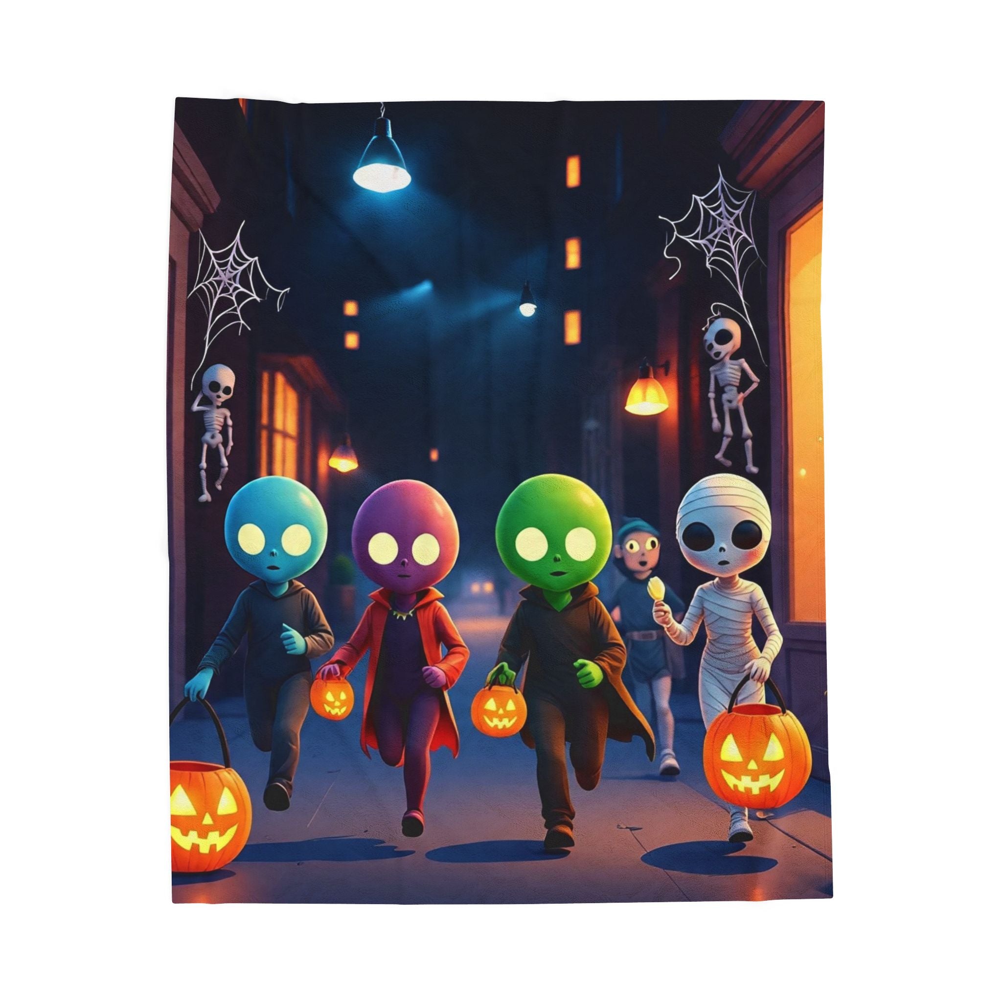 Aliens Trick or Treating Velveteen Plush Blanket