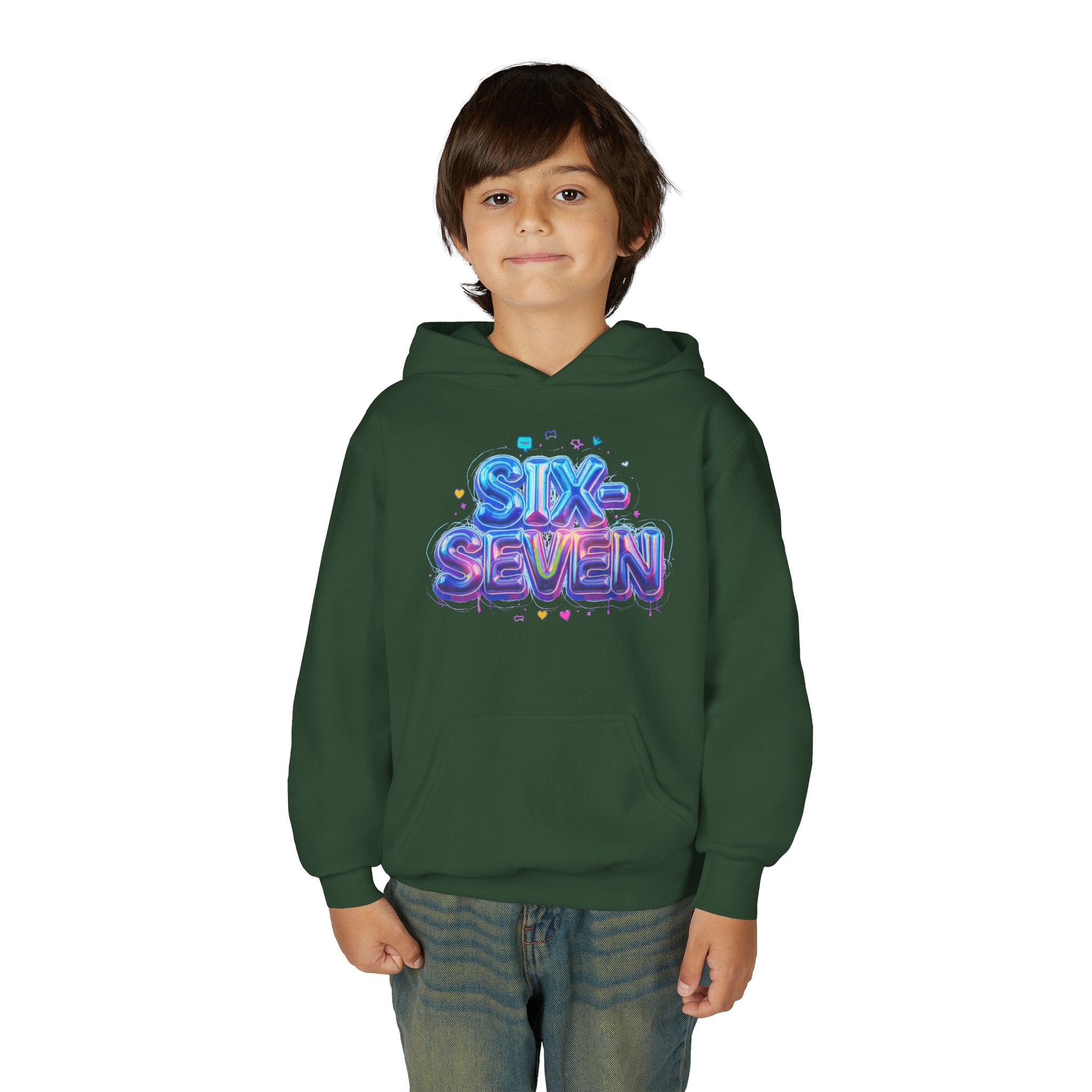 Youth Hoodie — "Six Seven" Colorful 3D Balloon Text Graphic