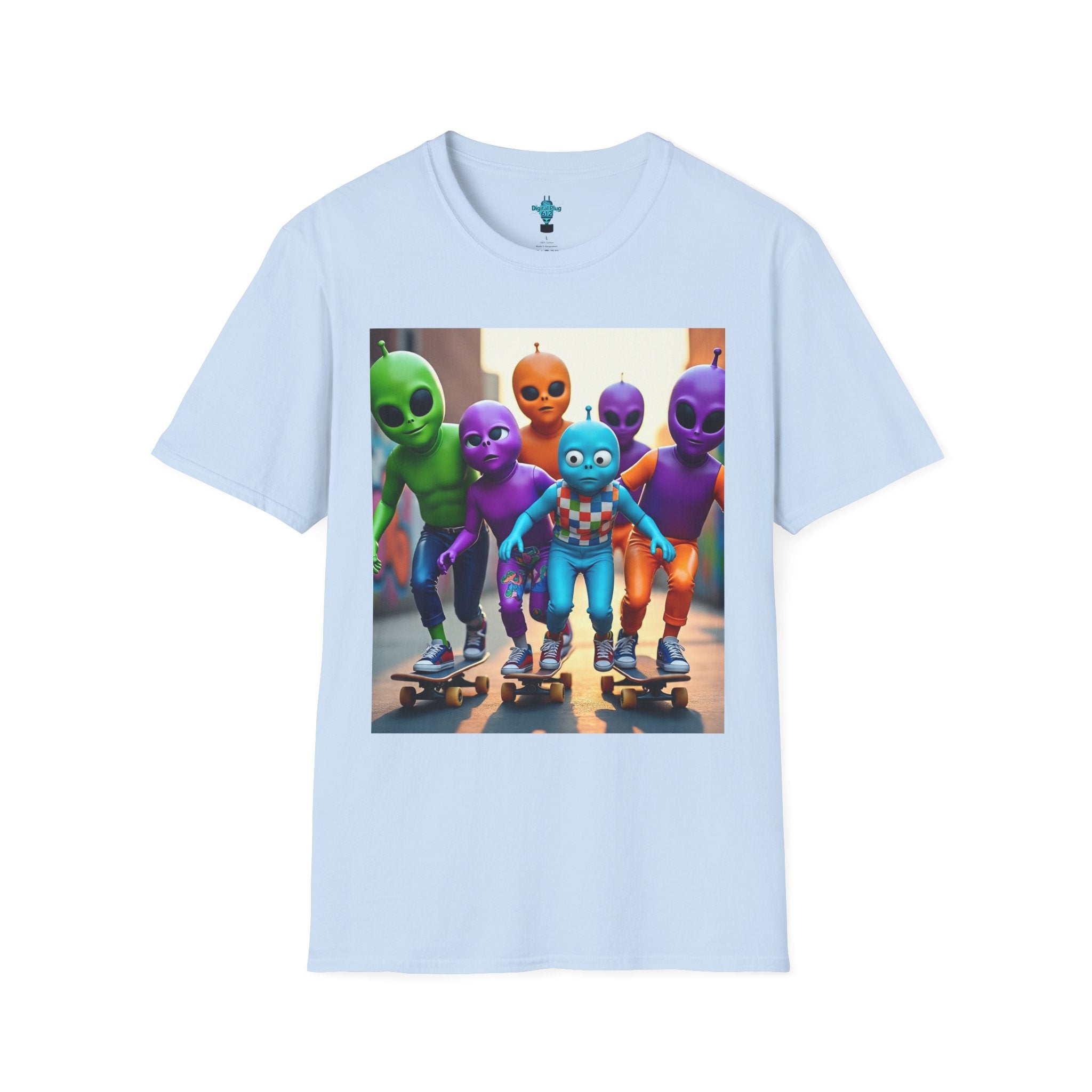 VYBZ Alien Skateboarder Unisex T-Shirt, Cool Graphic Tee for Skaters, Fun Summer Wear, Unique Gift for Kids and Teens, Vibrant Street [...]
