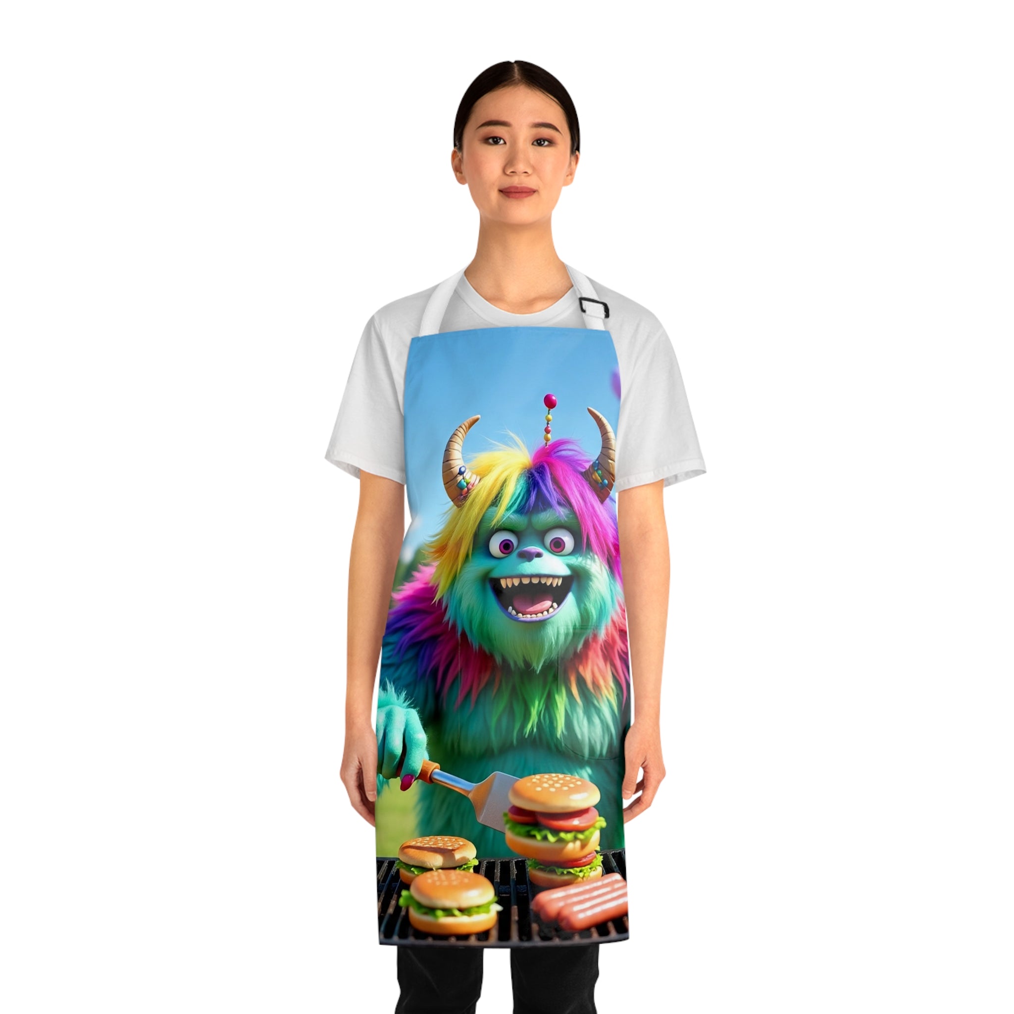 Colorful Monster Grill Apron, Fun Cooking Apron, Unique BBQ Gift for Adults, Kitchen Apron for Food Lovers, Whimsical Gift for Chef