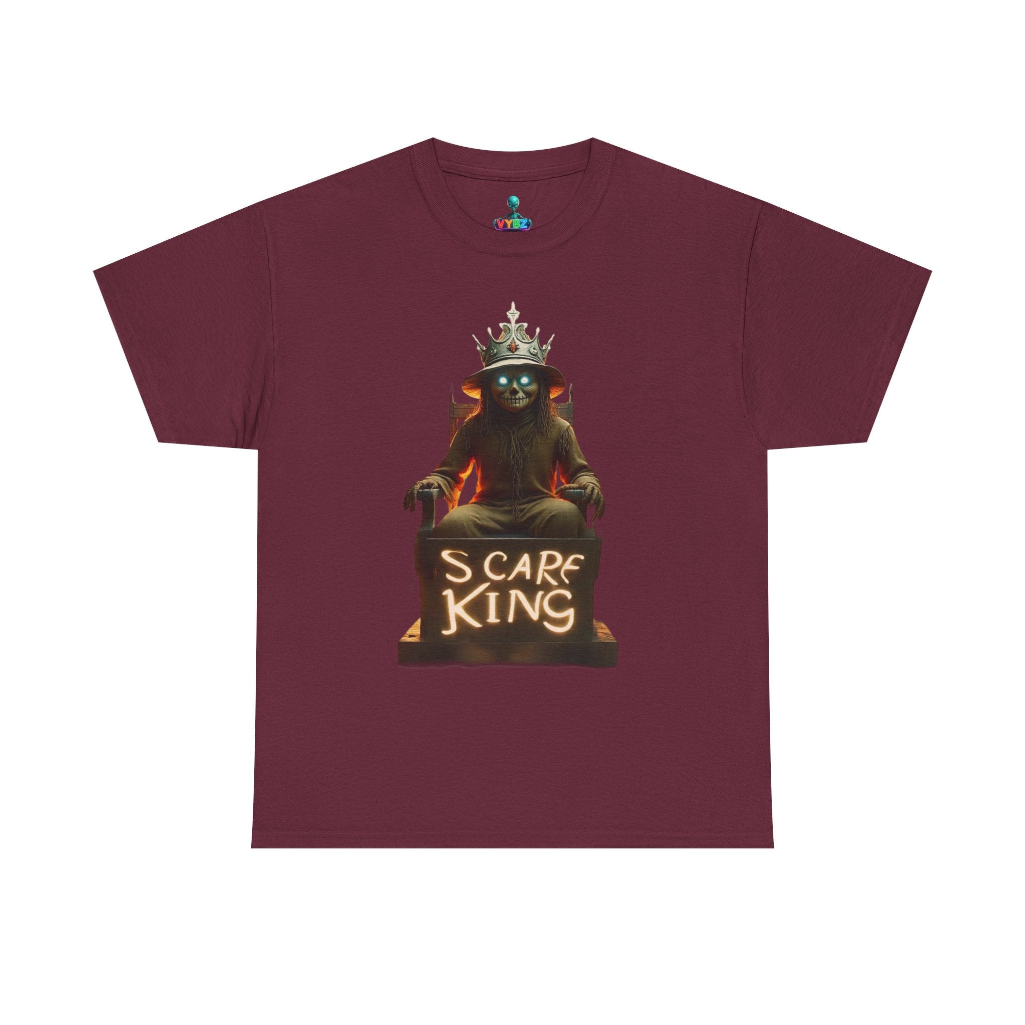 VYBZ Scare King Unisex Heavy Cotton Tee, Halloween Shirt, Horror Tee, Graphic T-Shirt, Scary Costume Top, Gift for Spooky Lovers