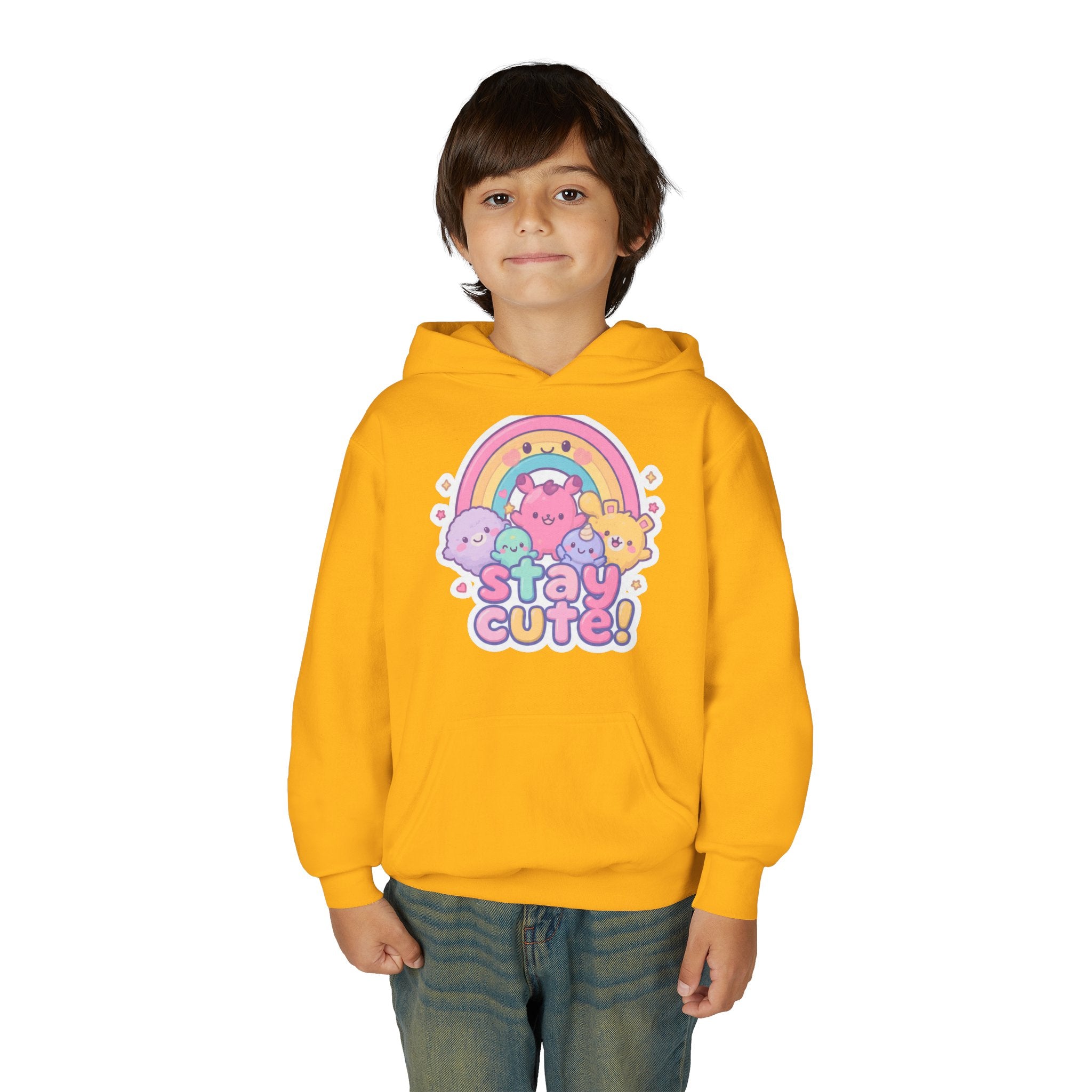 Youth Hoodie — 'Stay Cute!' Pastel Rainbow Kawaii Graphic