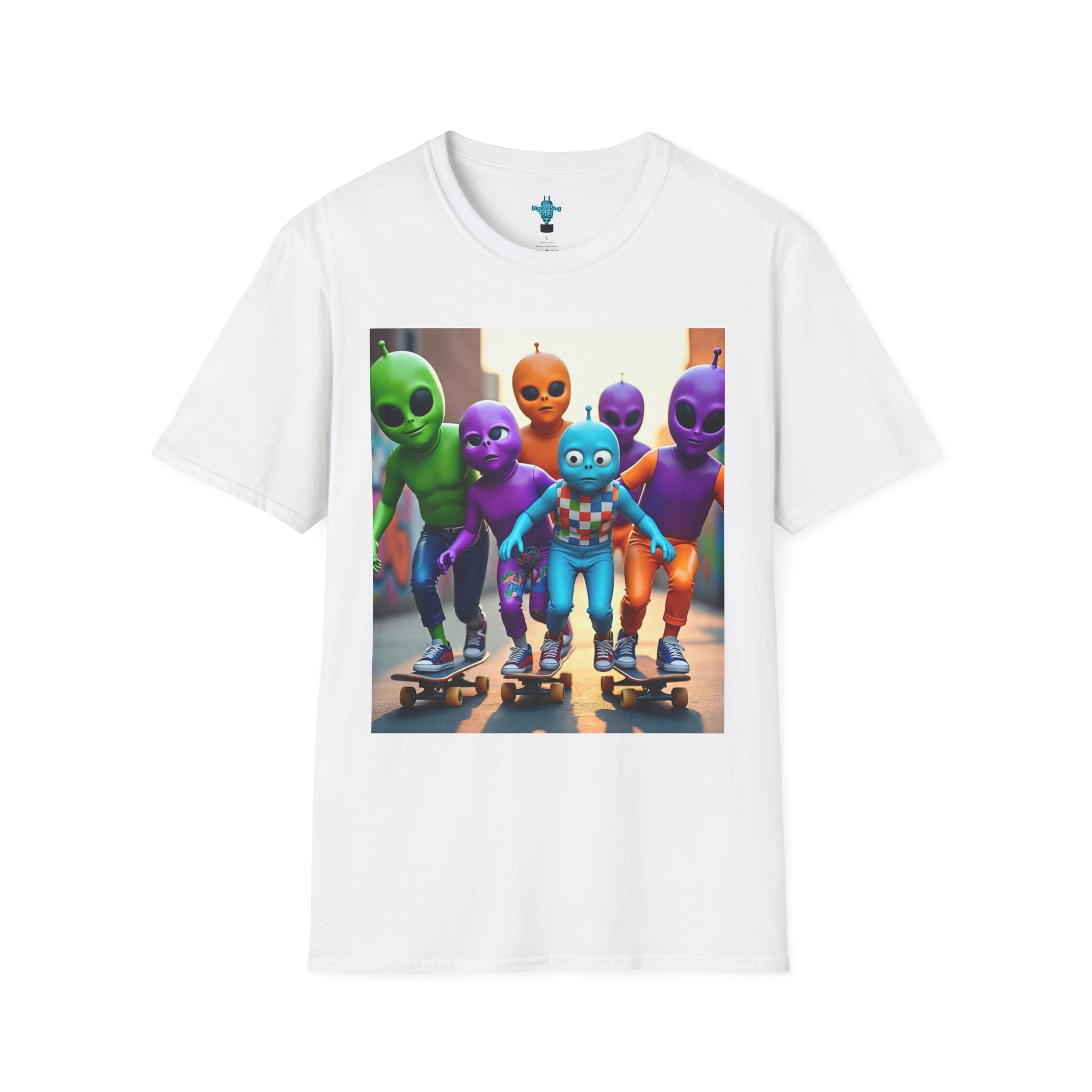 VYBZ Alien Skateboarder Unisex T-Shirt, Cool Graphic Tee for Skaters, Fun Summer Wear, Unique Gift for Kids and Teens, Vibrant Street [...]