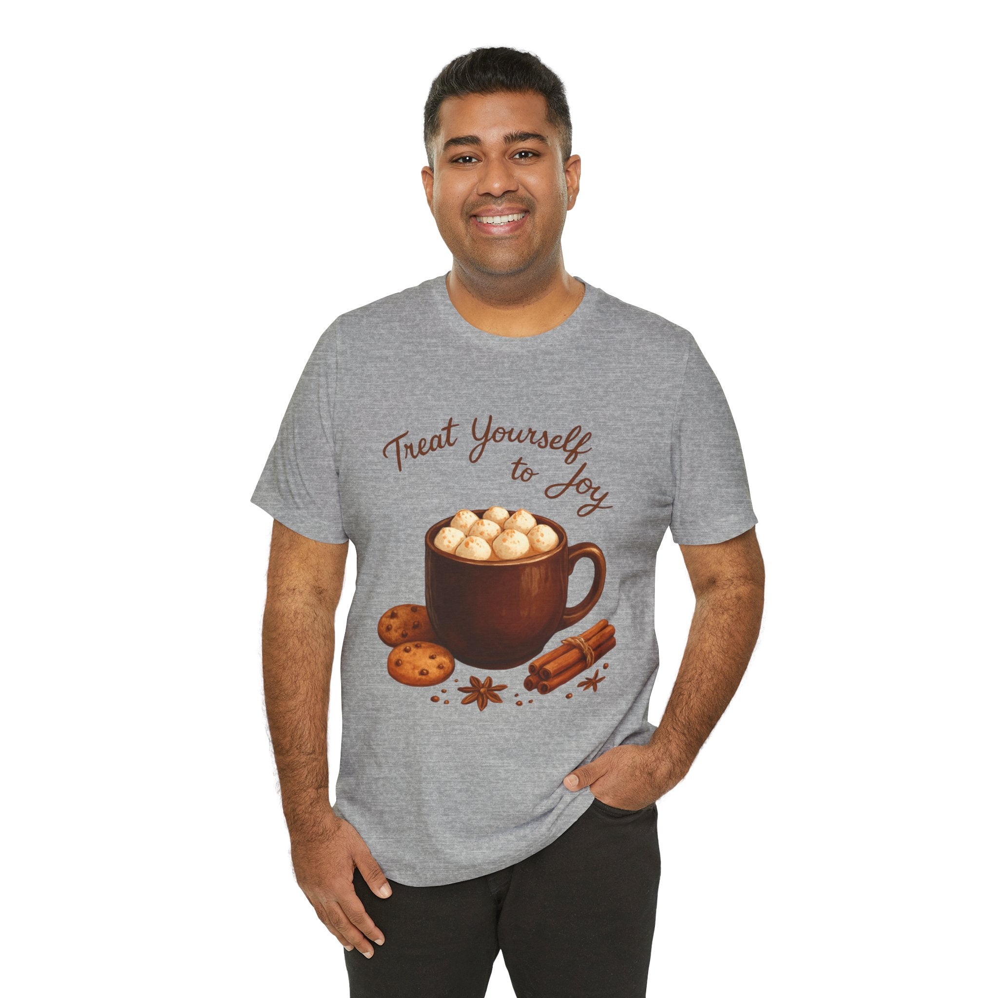 Hot Cocoa Tee — "Treat Yourself to Joy" Holiday Graphic Shirt