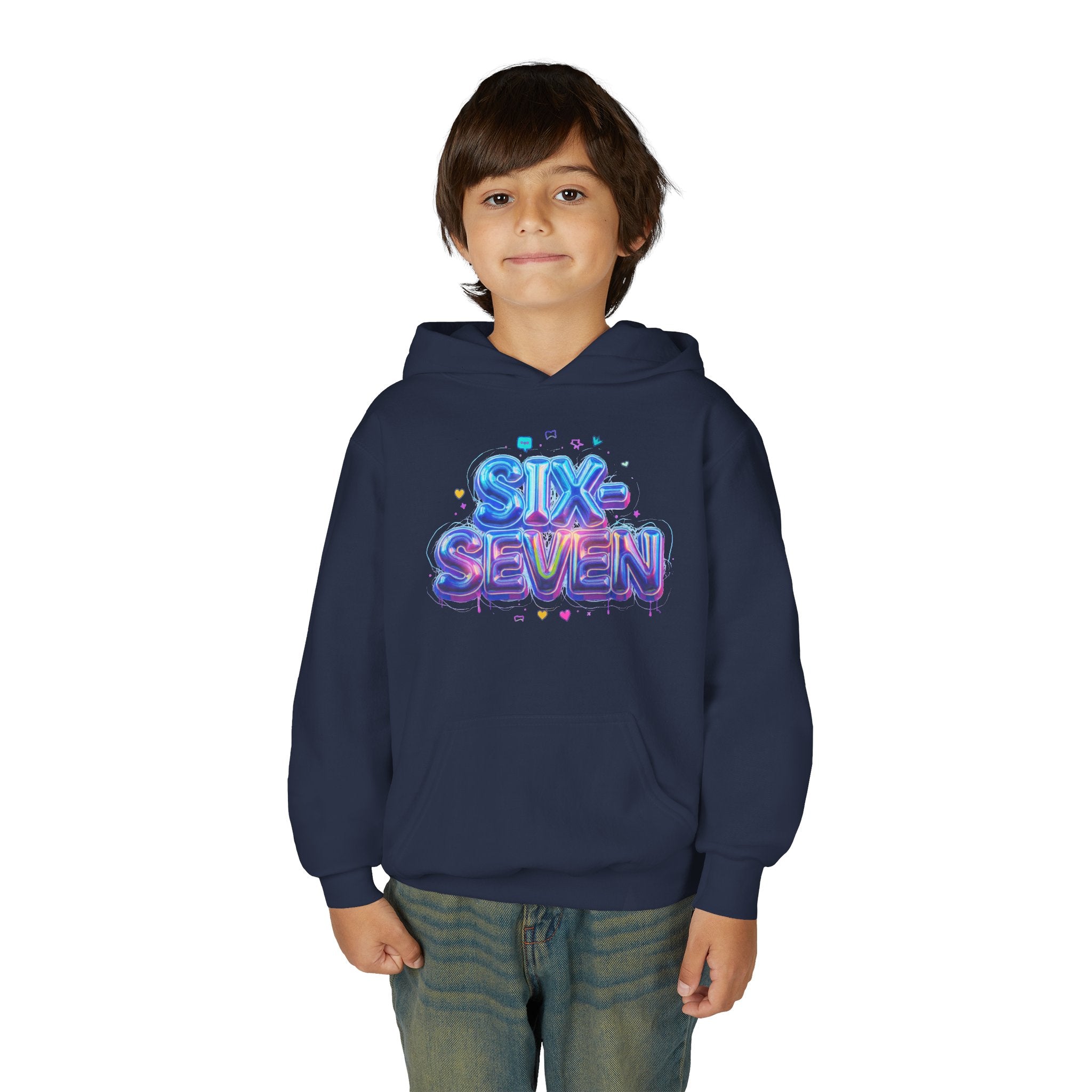 Youth Hoodie — "Six Seven" Colorful 3D Balloon Text Graphic